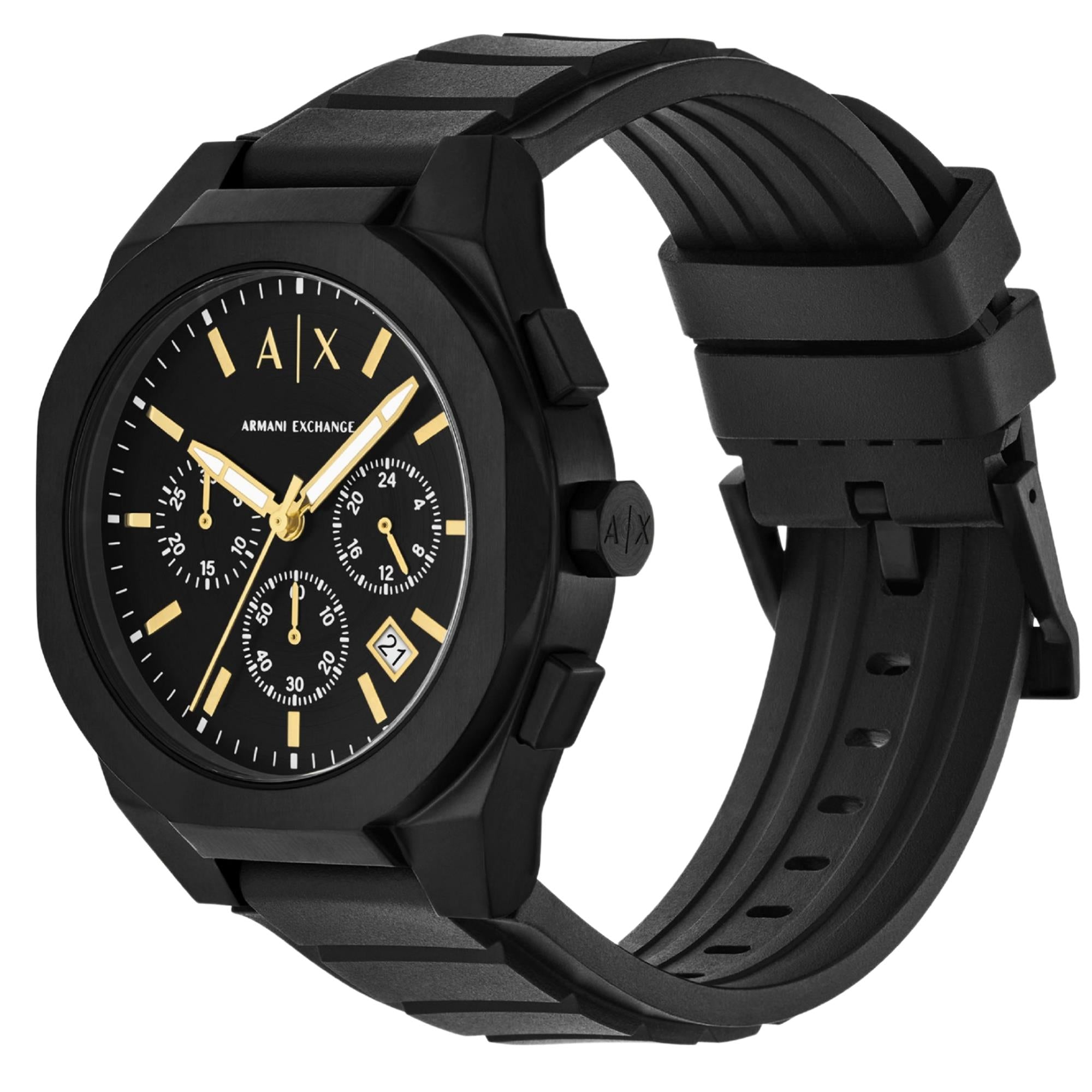Armani Exchange Sync 42mm Chronograph Black Dial Silicone Mens Quartz Watch and Luggage Tag AX7165SET