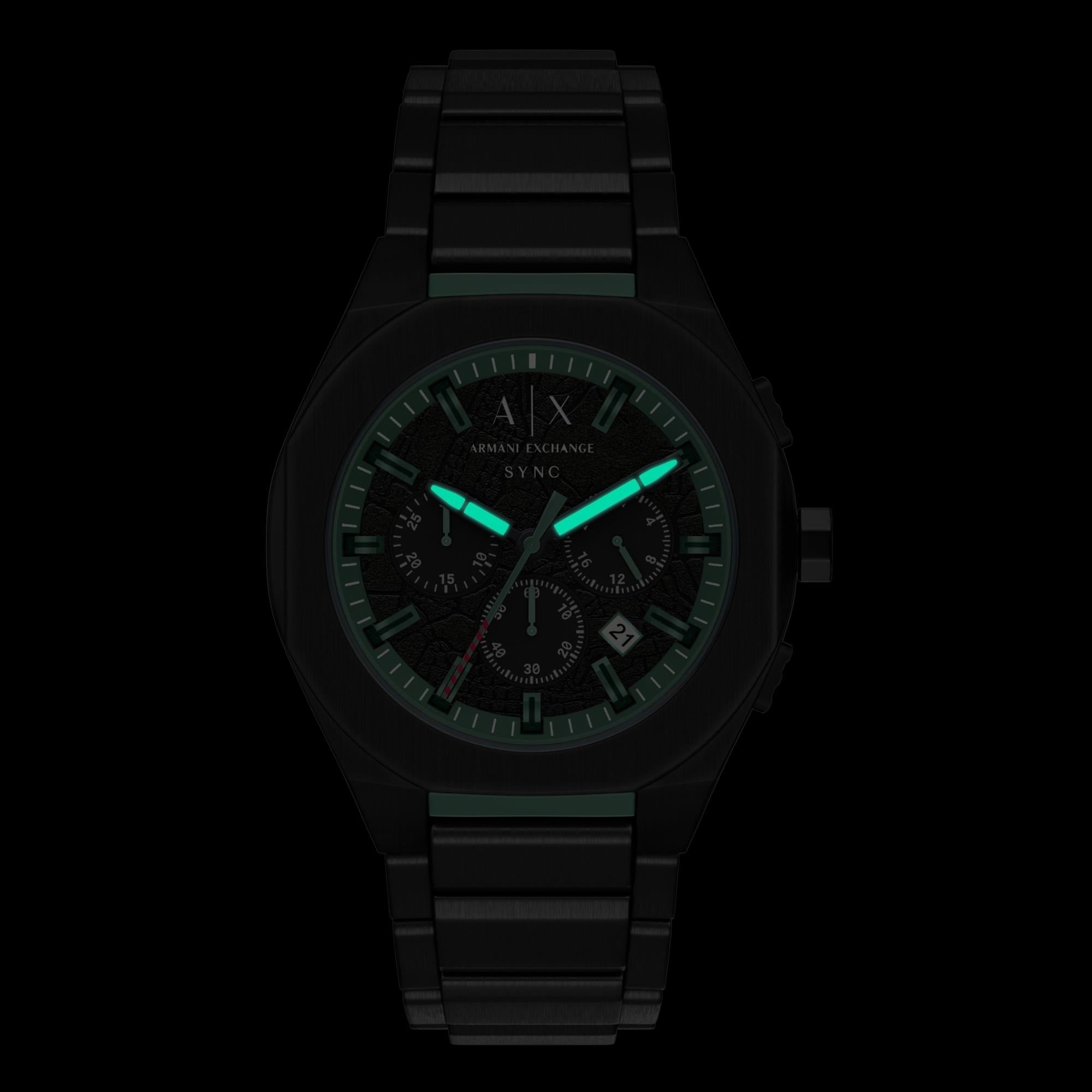 Armani Exchange Sync 44mm Chronograph Black Dial Steel Mens Quartz Watch AX4294