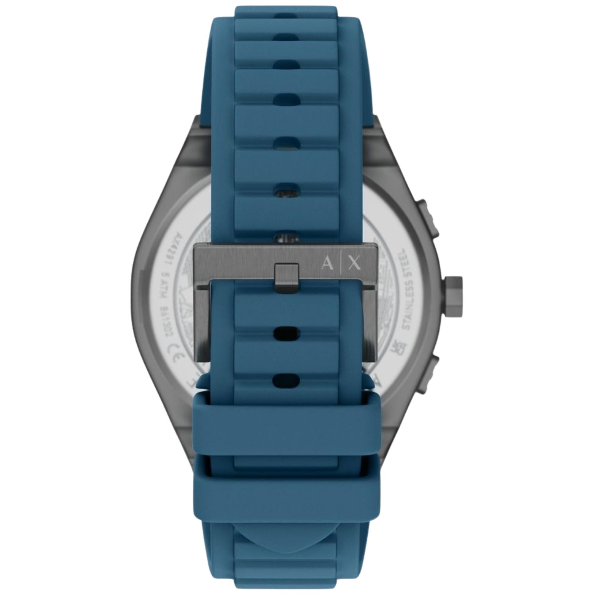 Armani Exchange Sync 44mm Chronograph Blue Dial Silicone Mens Quartz Watch AX4291