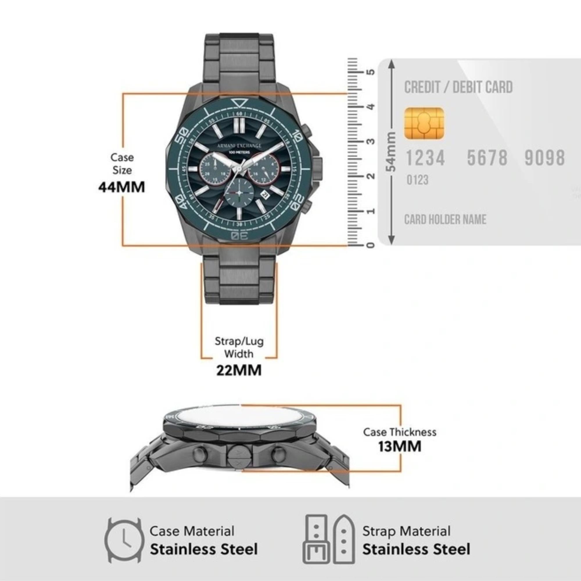 Armani Exchange Spencer 44mm Chronograph Blaues Zifferblatt Edelstahl Herren Quarz Uhr AX1972