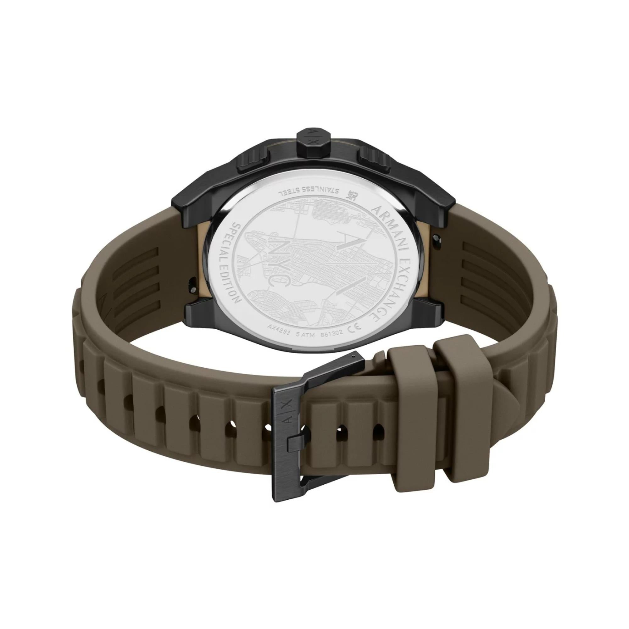 Armani Exchange Sync 44mm Chronograph Brown Dial Silicone Mens Quartz Watch AX4293