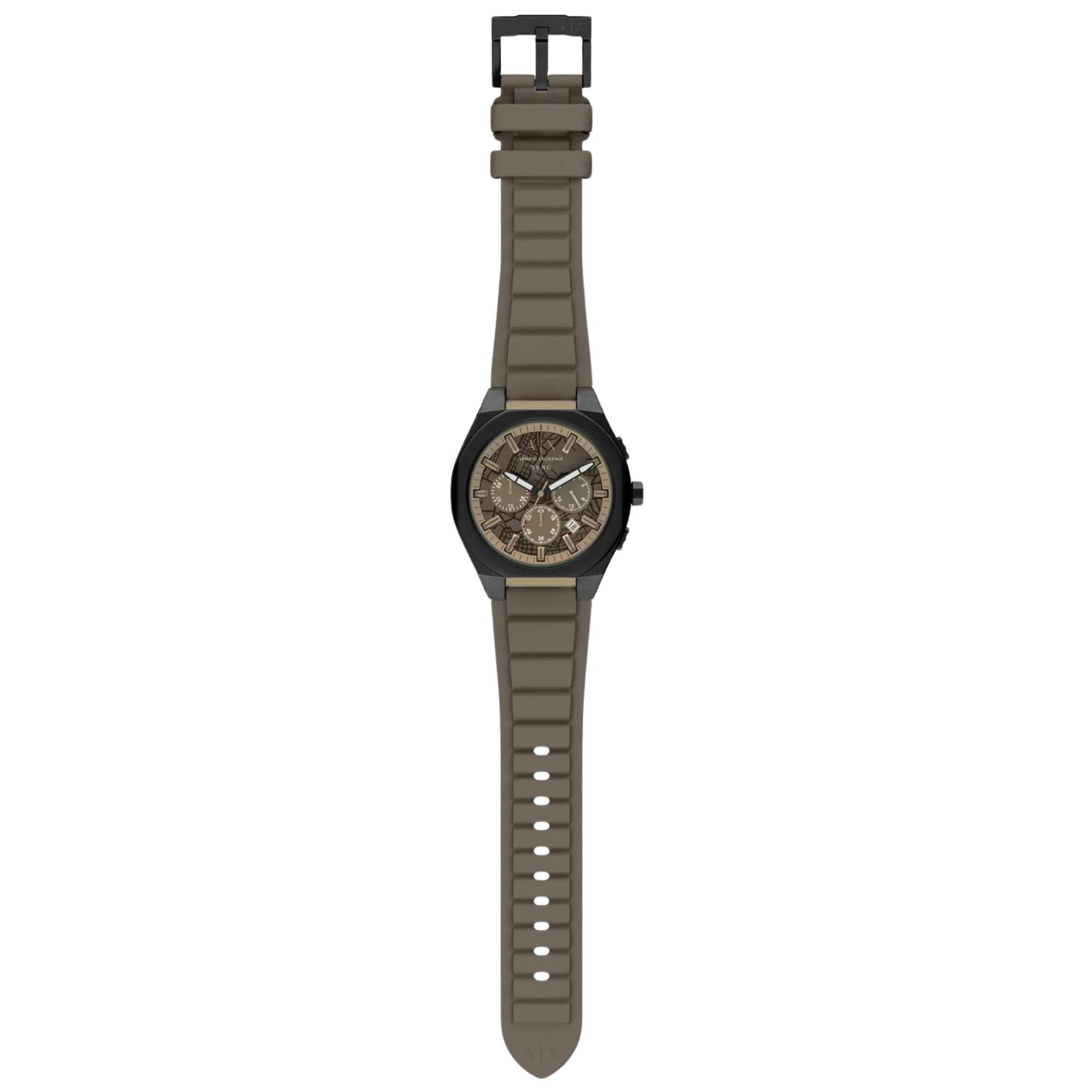 Armani Exchange Sync 44mm Chronograph Brown Dial Silicone Mens Quartz Watch AX4293