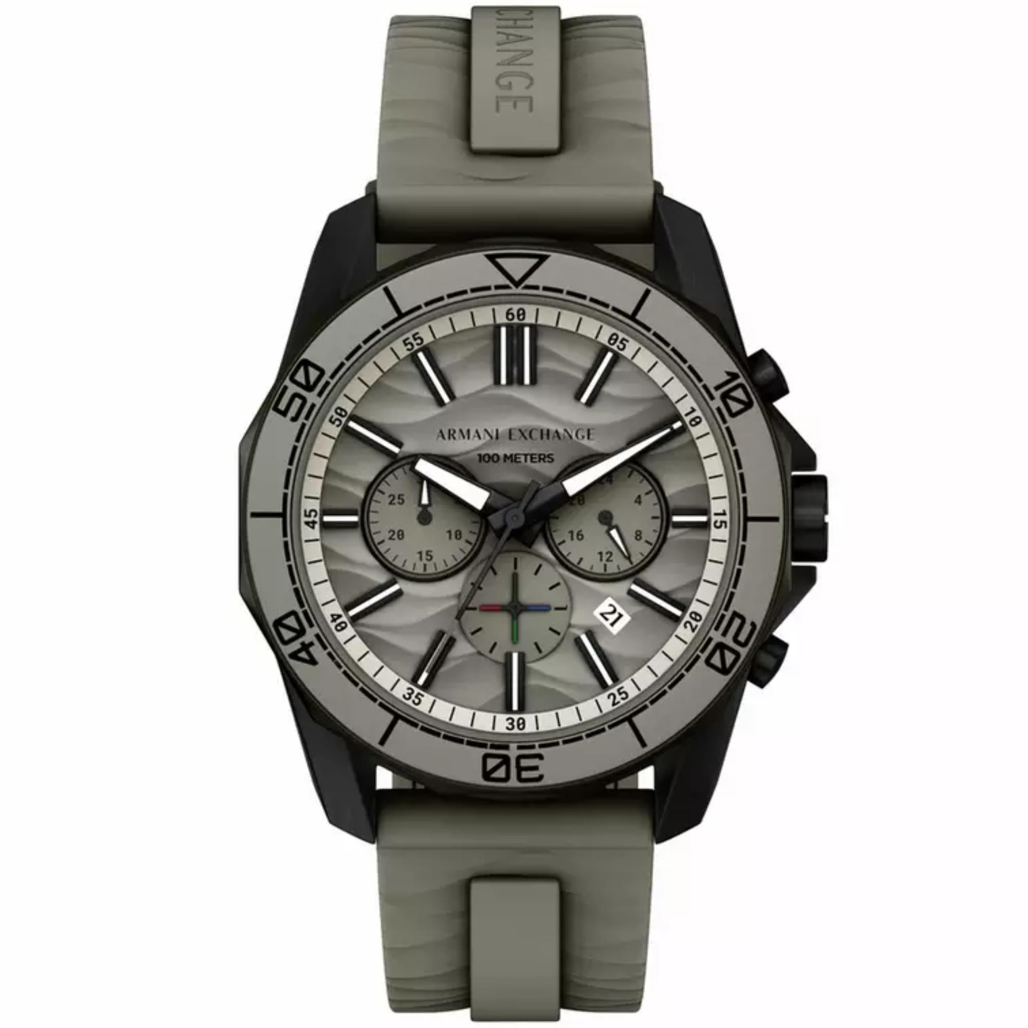 Armani Exchange Spencer 44mm Chronograph Grey Dial Silicone Mens Quartz Watch AX1971
