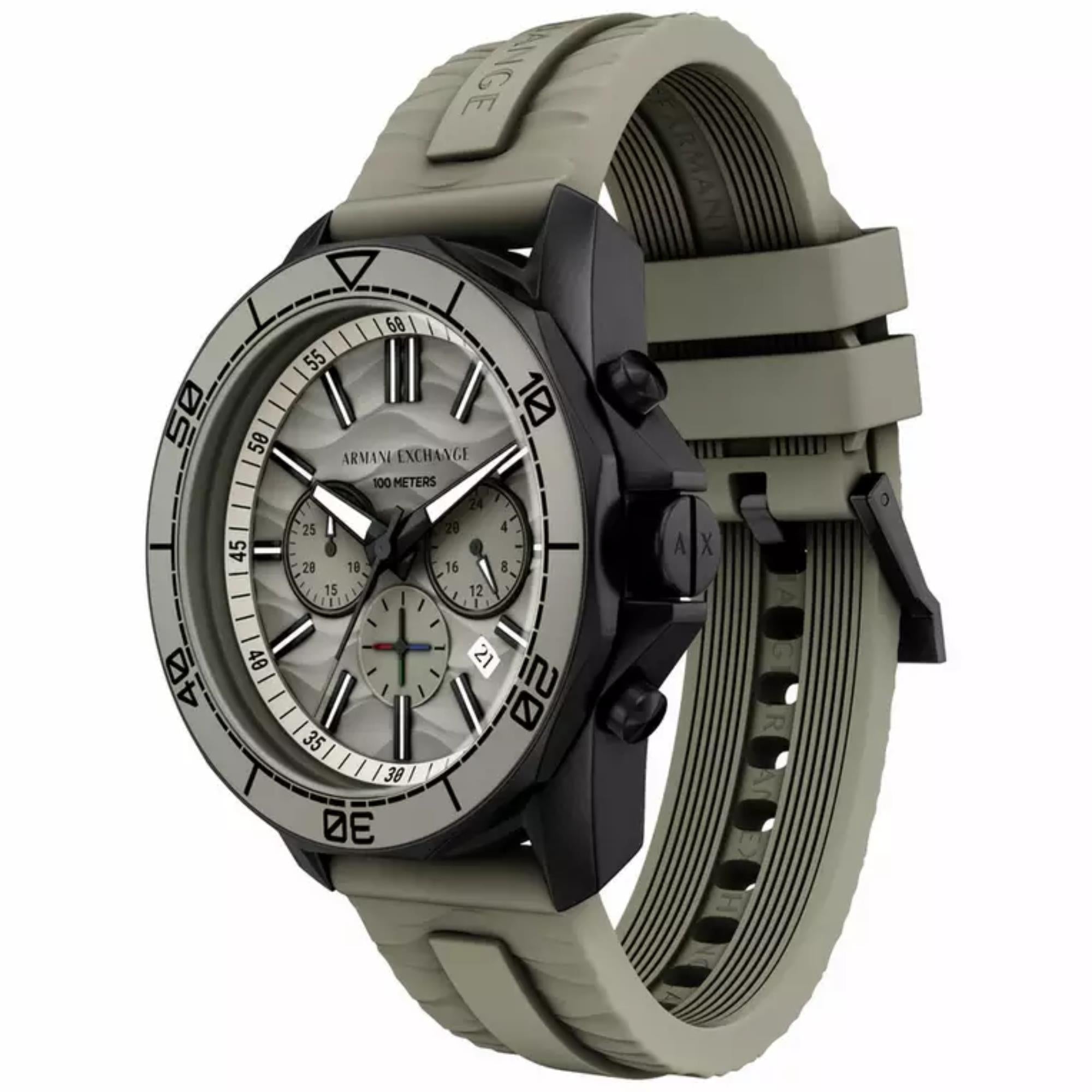 Armani Exchange Spencer 44mm Chronograph Grey Dial Silicone Mens Quartz Watch AX1971