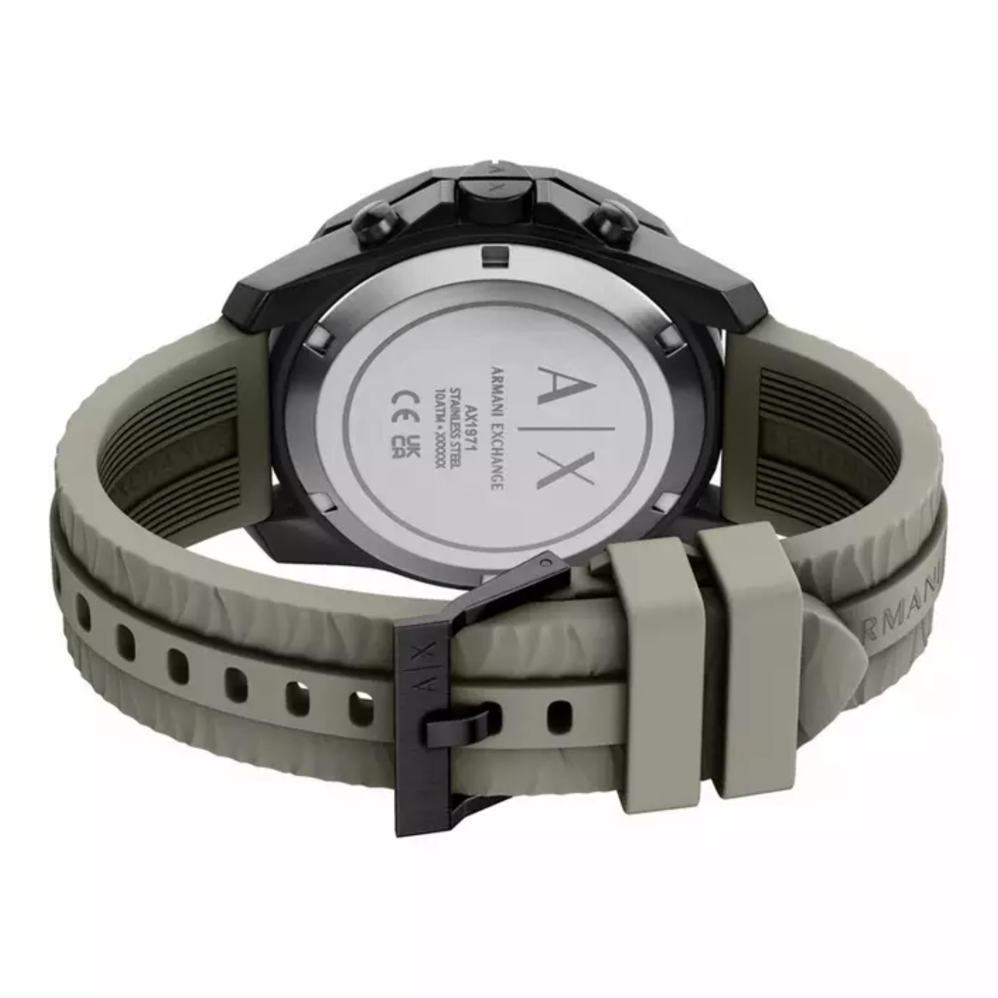 Armani Exchange Spencer 44mm Chronograph Grey Dial Silicone Mens Quartz Watch AX1971