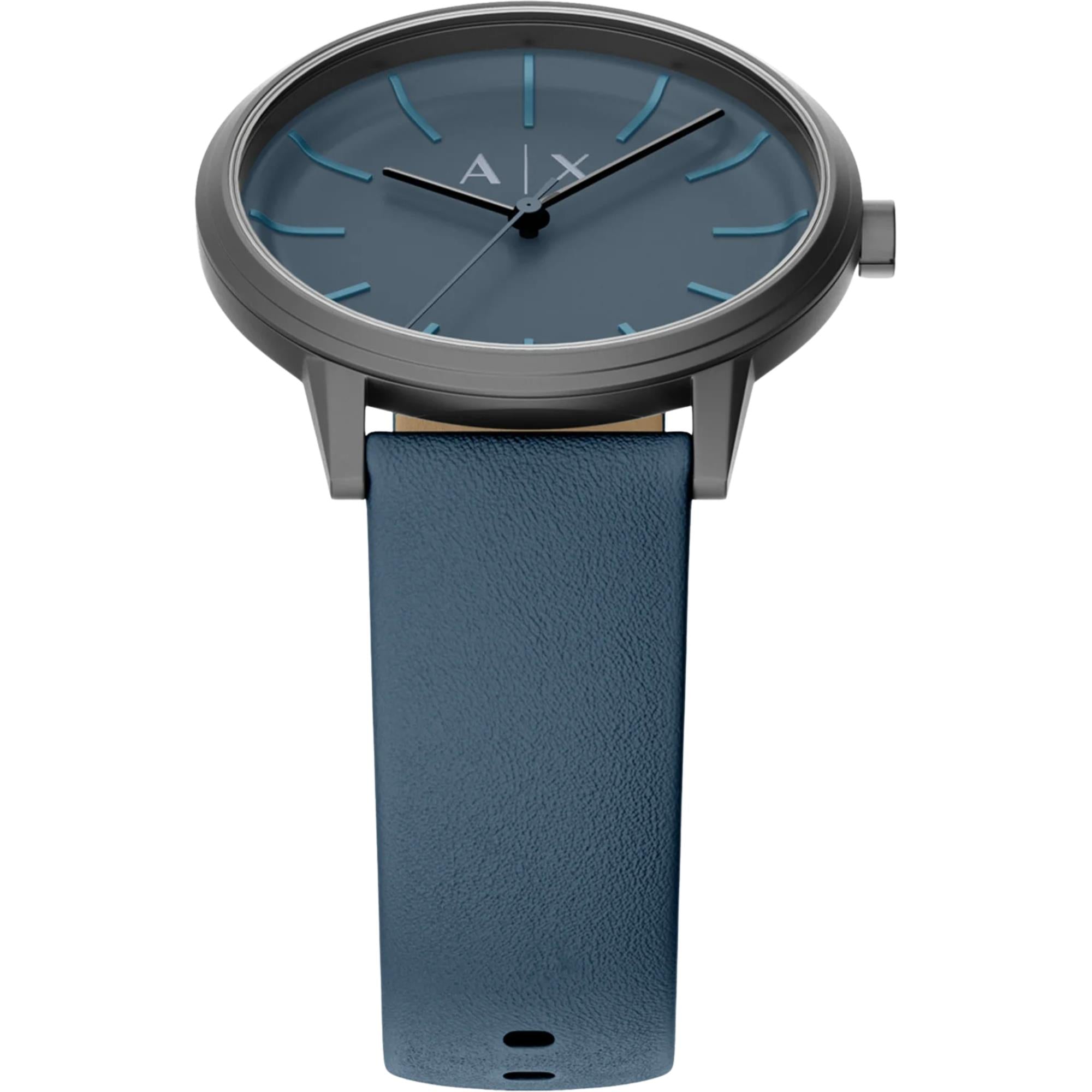 Armani Exchange Cayde 42mm Blaues Zifferblatt Leder Herren Quarz Uhr AX2767