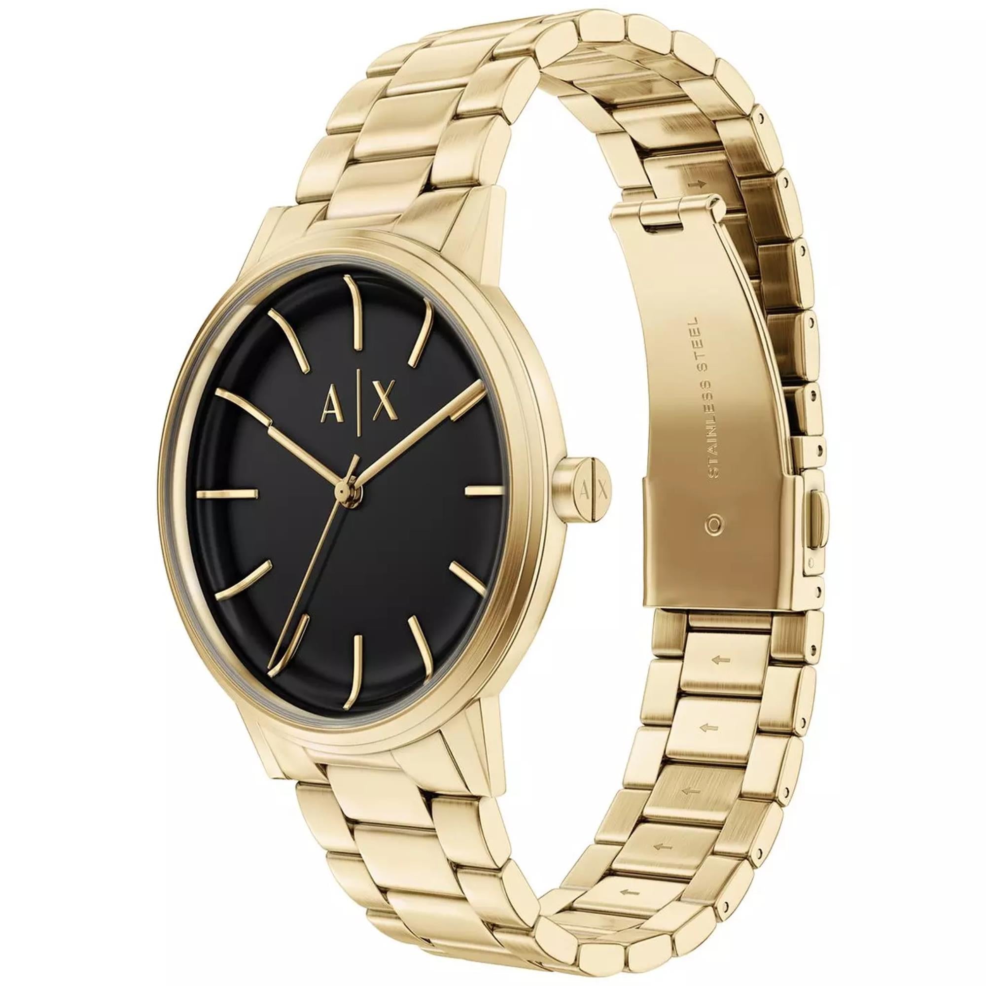 Armani Exchange Cayde 42mm Black Dial Steel Mens Quartz Watch and Bracelet AX7178SET