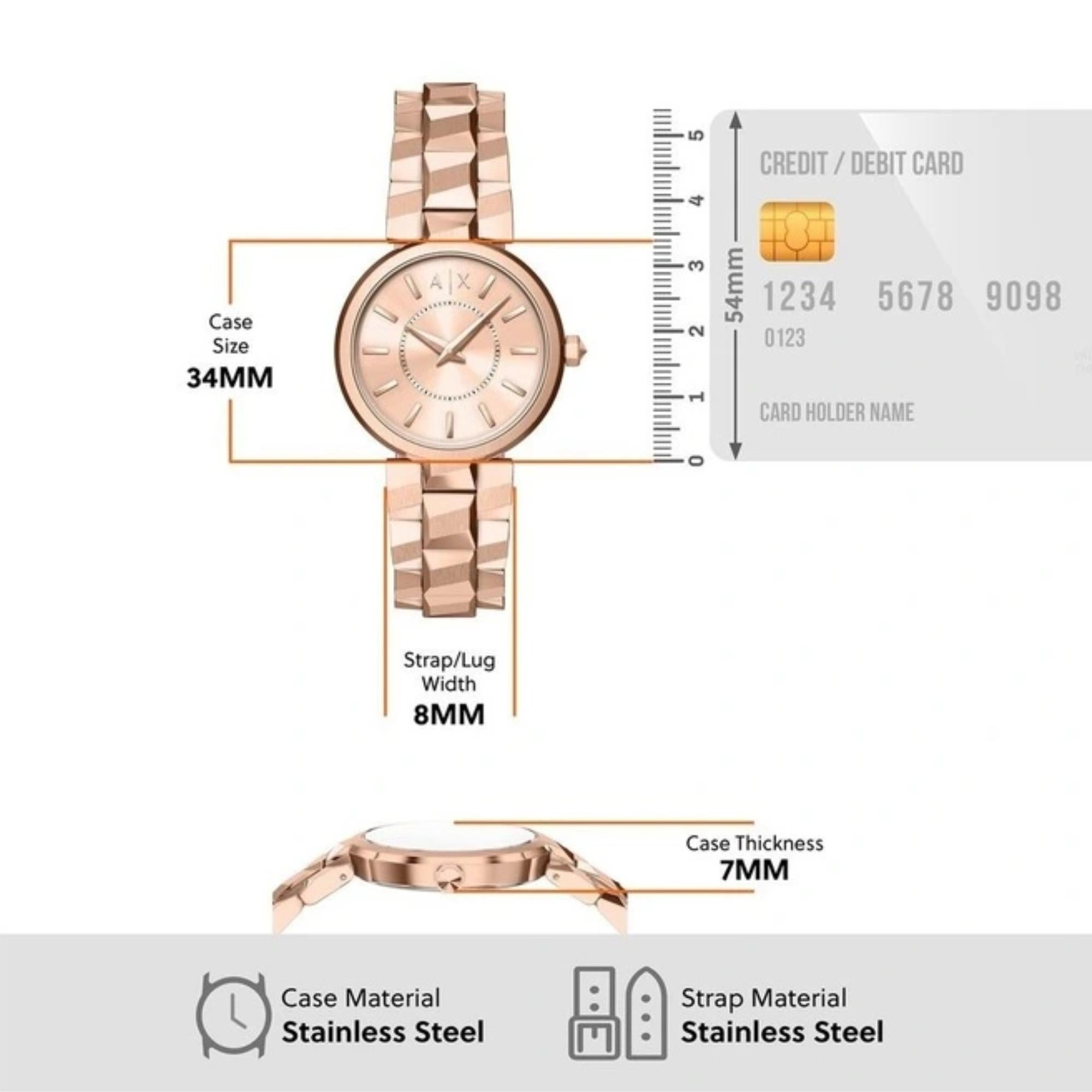 Armani Exchange Audelle 34mm Rose Gold Dial Steel Ladies Quartz Watch AX4408