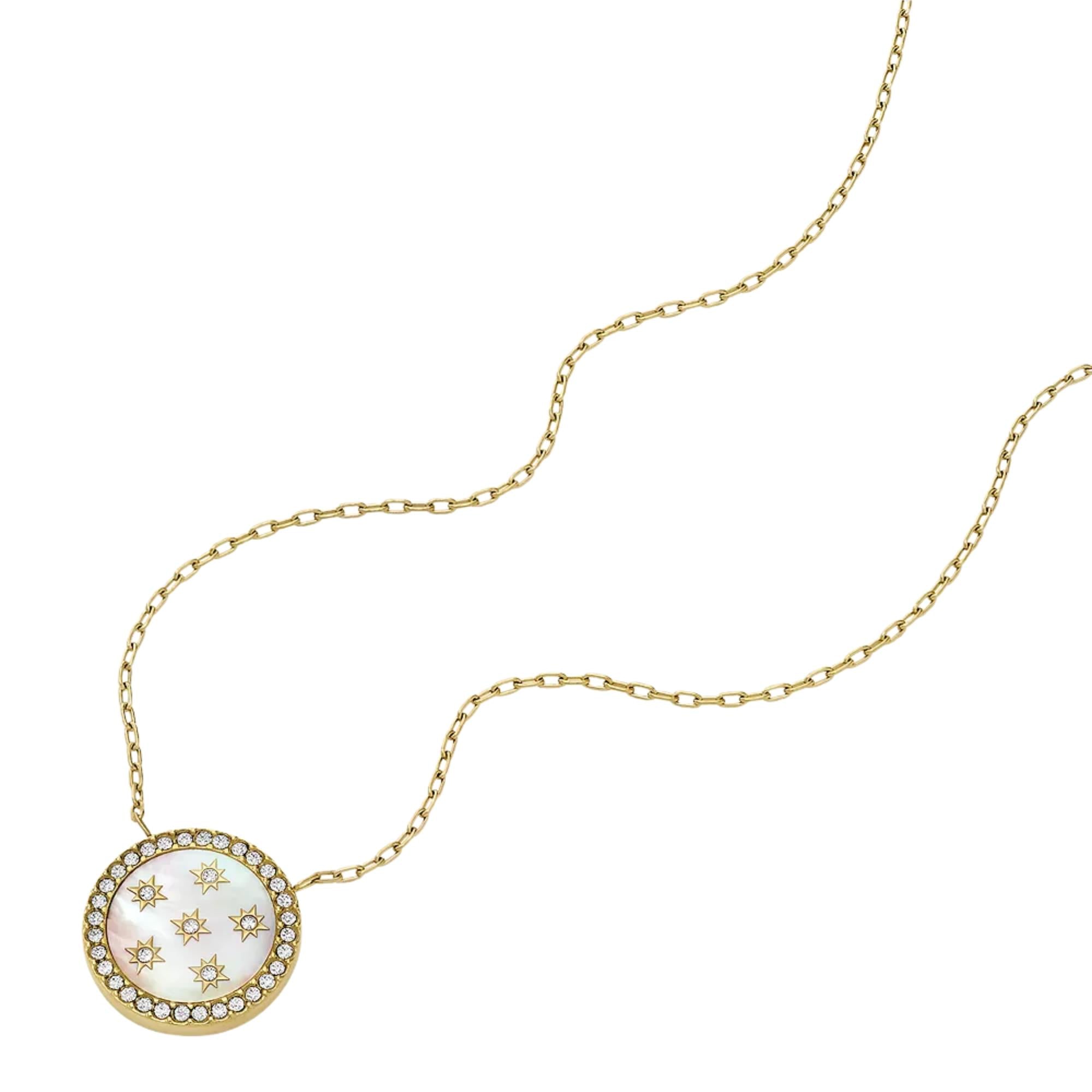 Fossil Merrit Classic Mother-of-Pearl Gold-Tone Stainless Steel Pendant Women's Necklace JF04865710