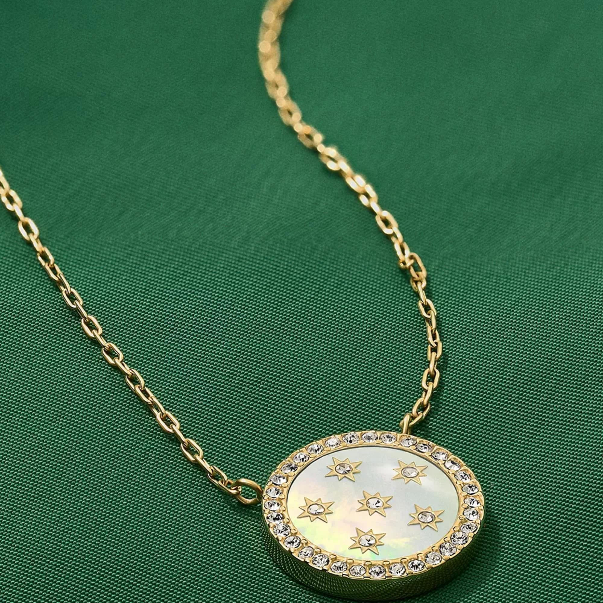 Fossil Merrit Classic Mother-of-Pearl Gold-Tone Stainless Steel Pendant Women's Necklace JF04865710