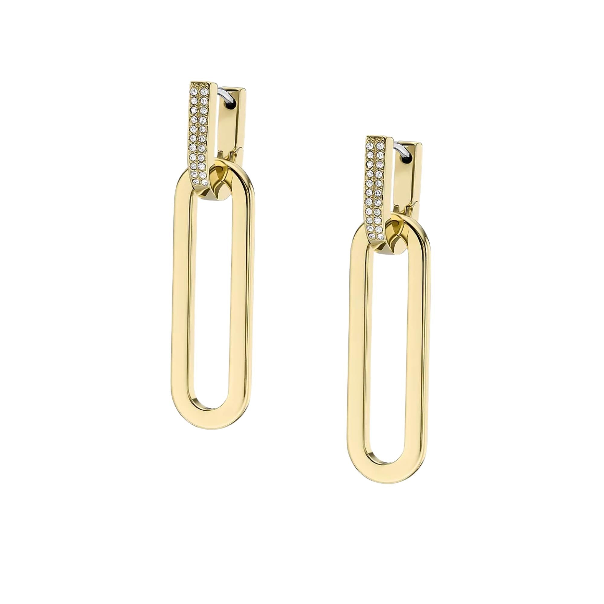Fossil Heritage D-Link Glitz Goldfarbene Edelstahl Tropfen Damenohrringe JF04587710