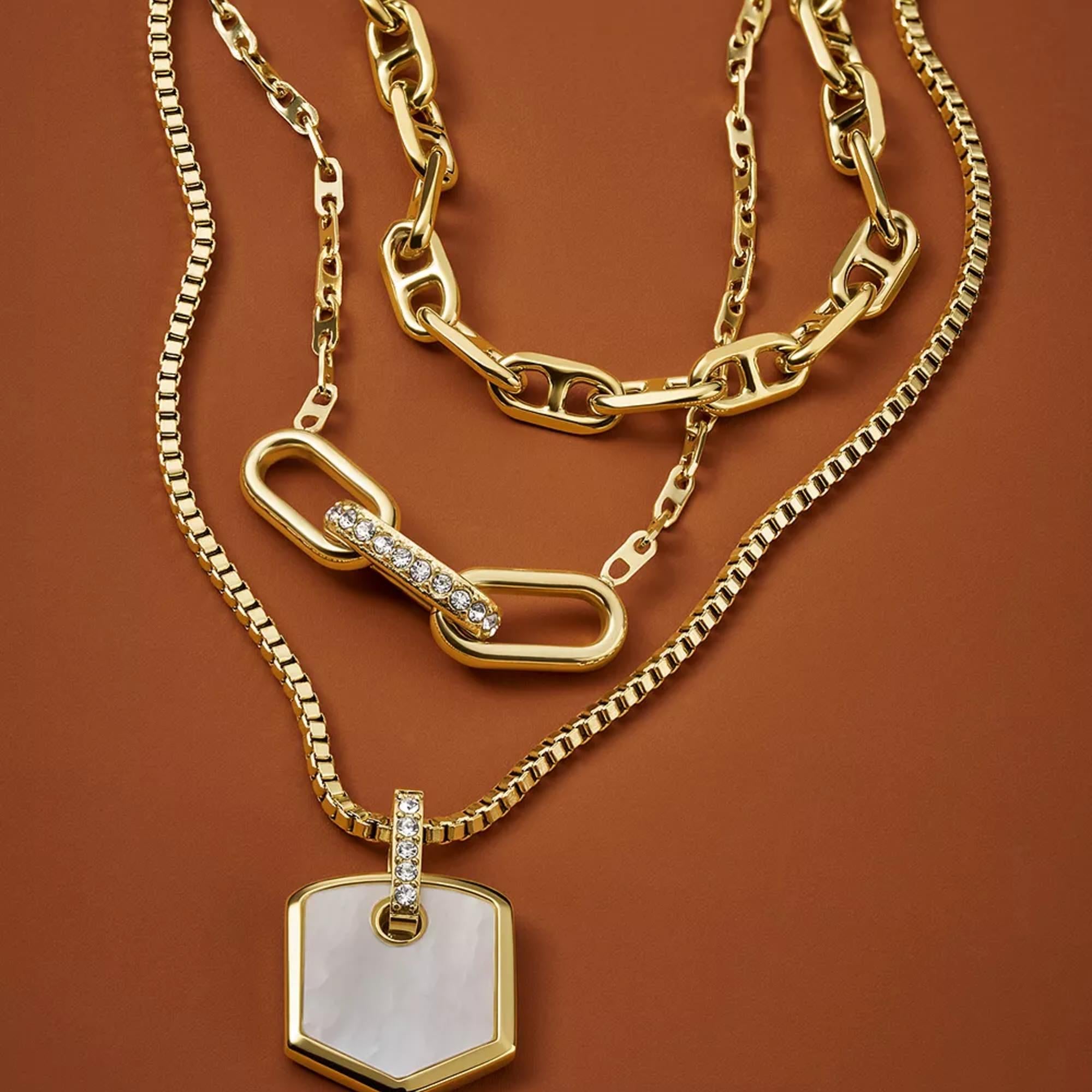 Fossil Heritage D-Link Gold-Tone Brass Anchor Chain Women's Necklace JA7209710