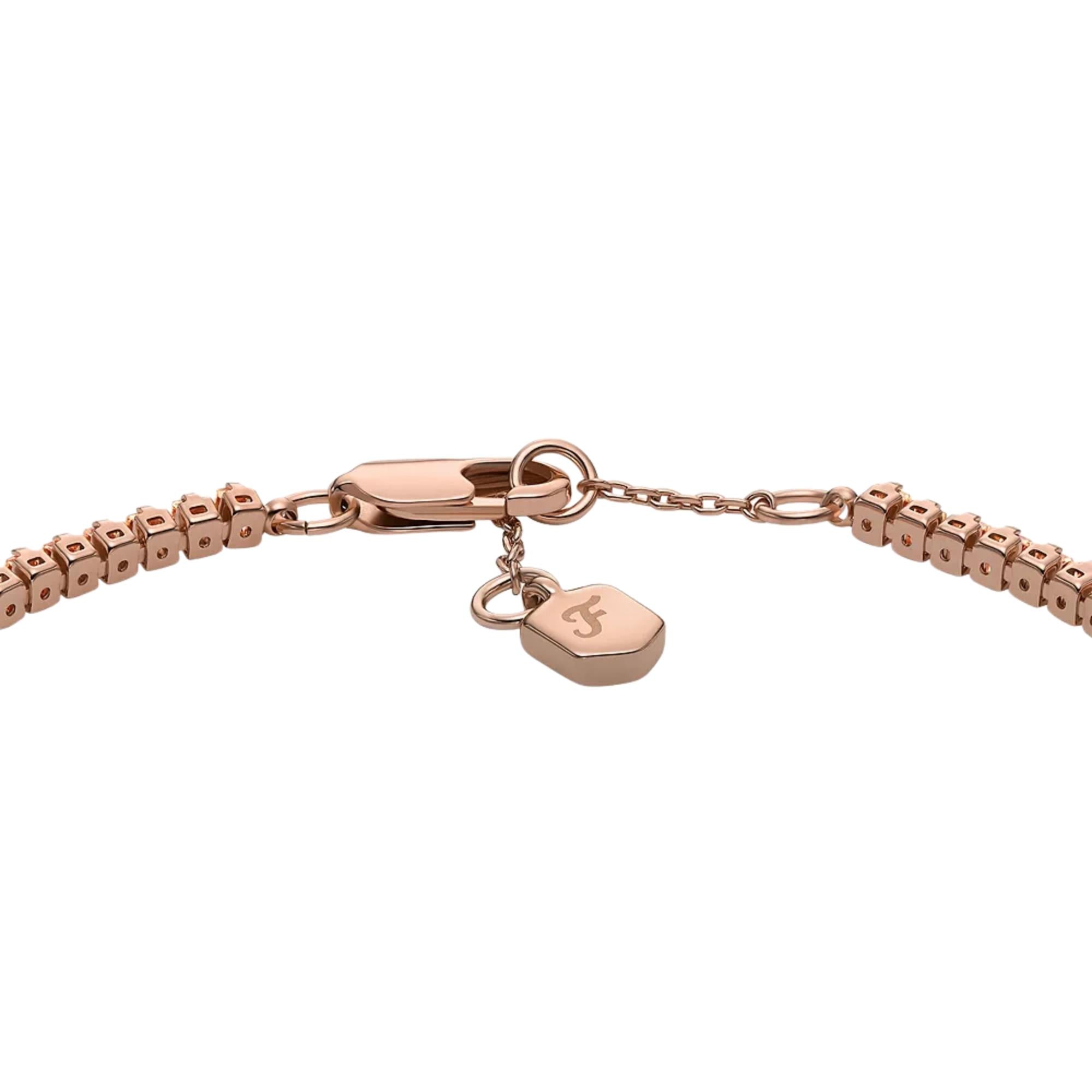 Fossil Ellis Pavé Glitz Rose Gold-Tone Brass Tennis Chain Women's Bracelet JA7294791
