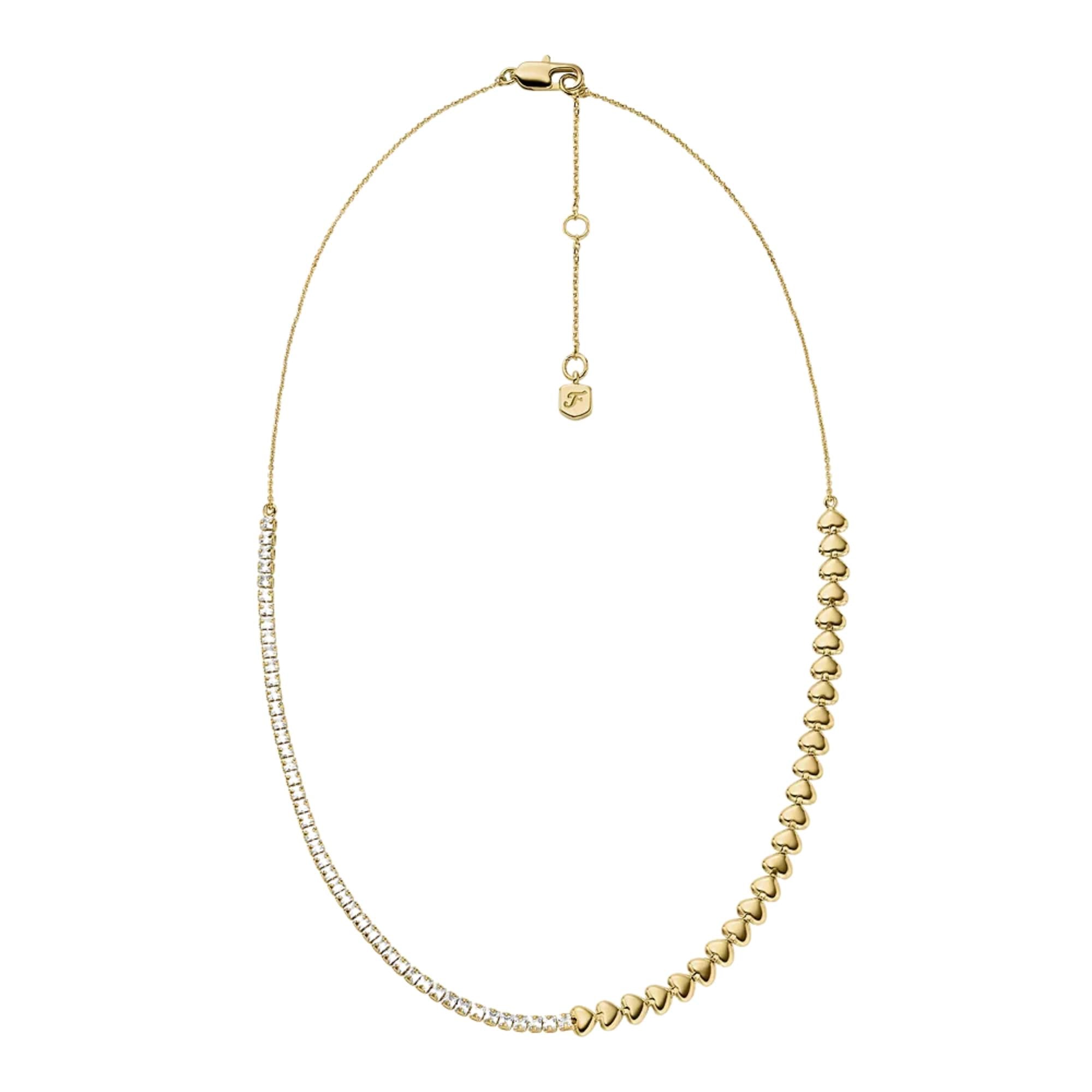 Fossil Sutton Love-All Goldfarbene Messing Herz Glieder Tennis Damen Halskette JA7302710