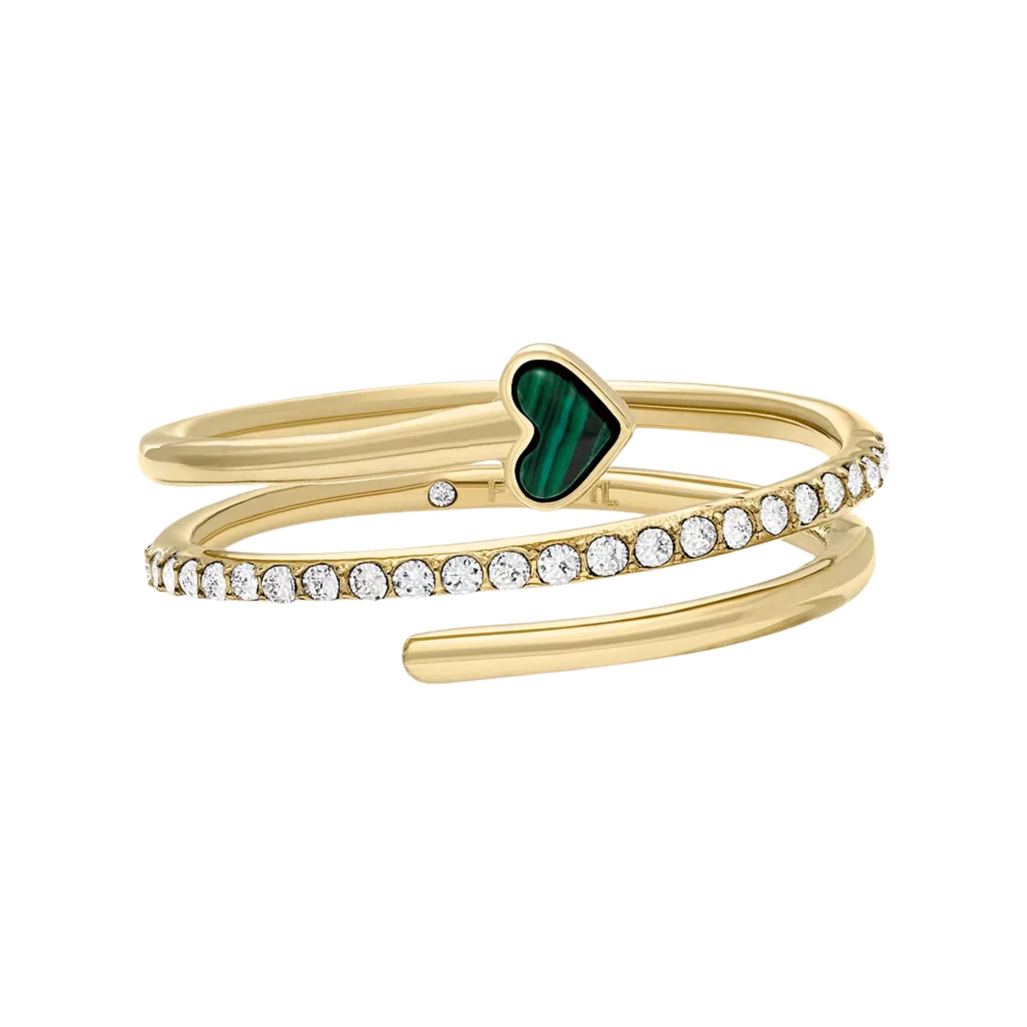 Fossil Sutton Modern Meadows Reconstituted Malachite Prestack Heart Women's Ring JF04860710