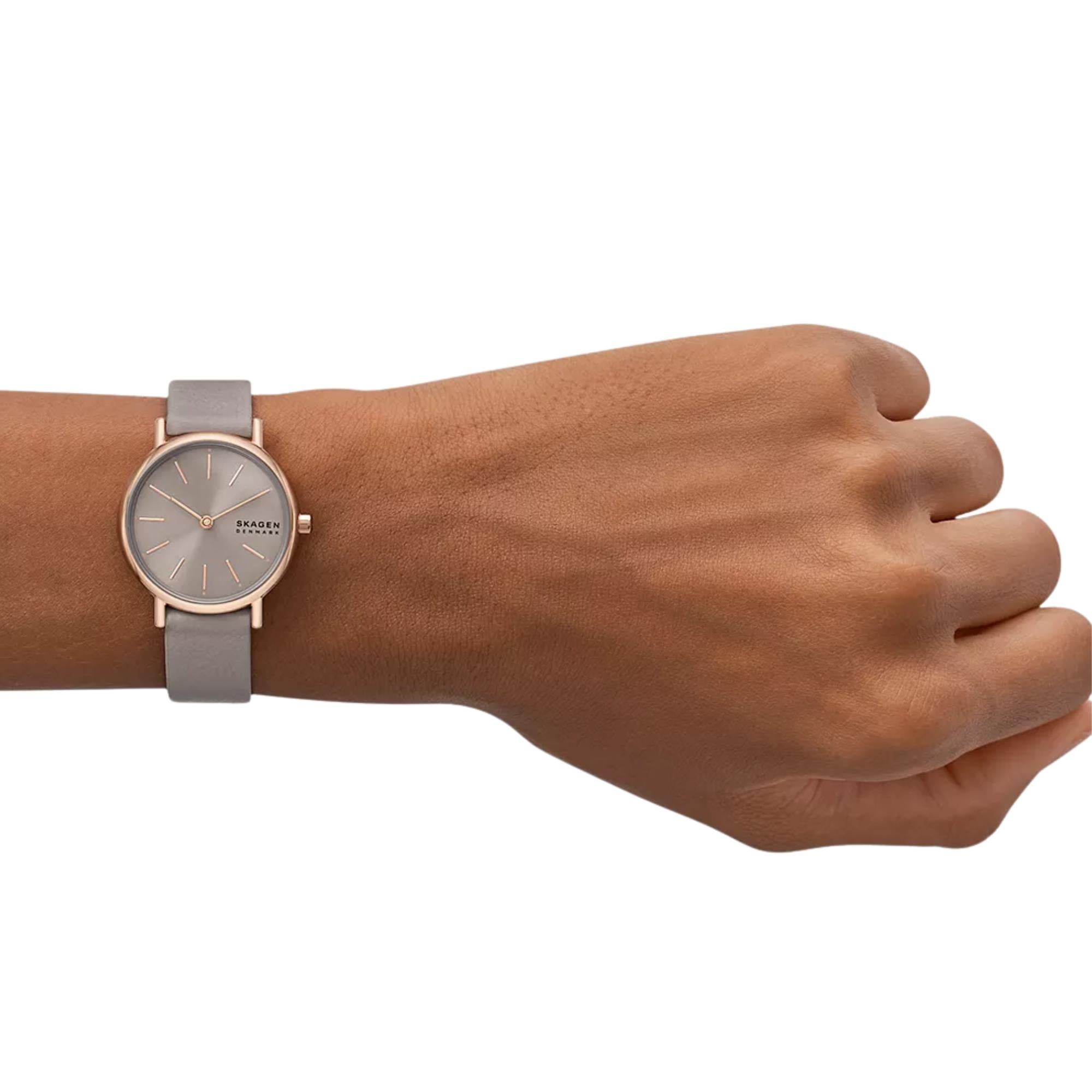 Skagen Signatur Lille 30mm Grey Dial Leather Ladies Quartz Watch SKW3060