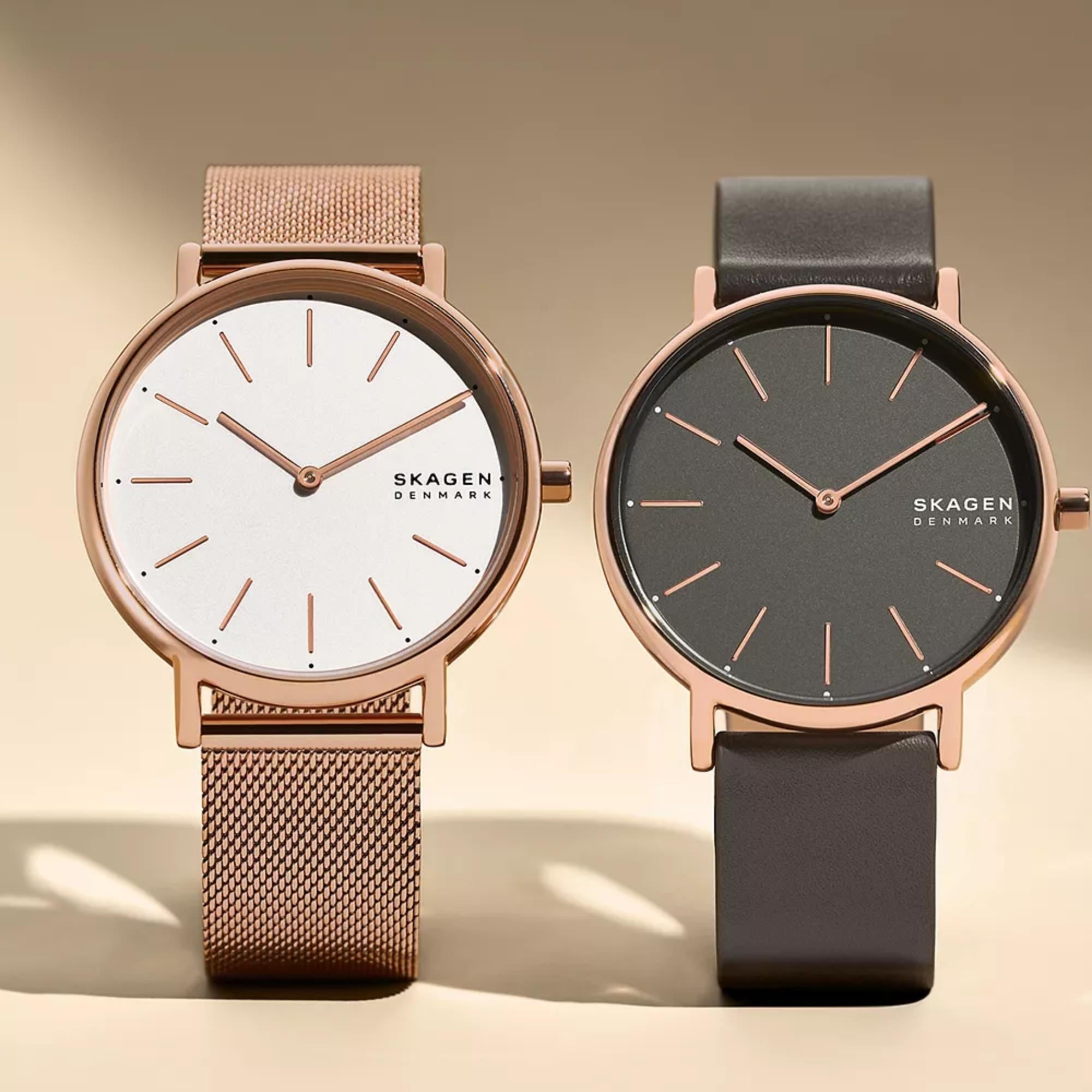 Skagen Signatur 38mm Charcoal Dial Leather Ladies Quartz Watch SKW2794