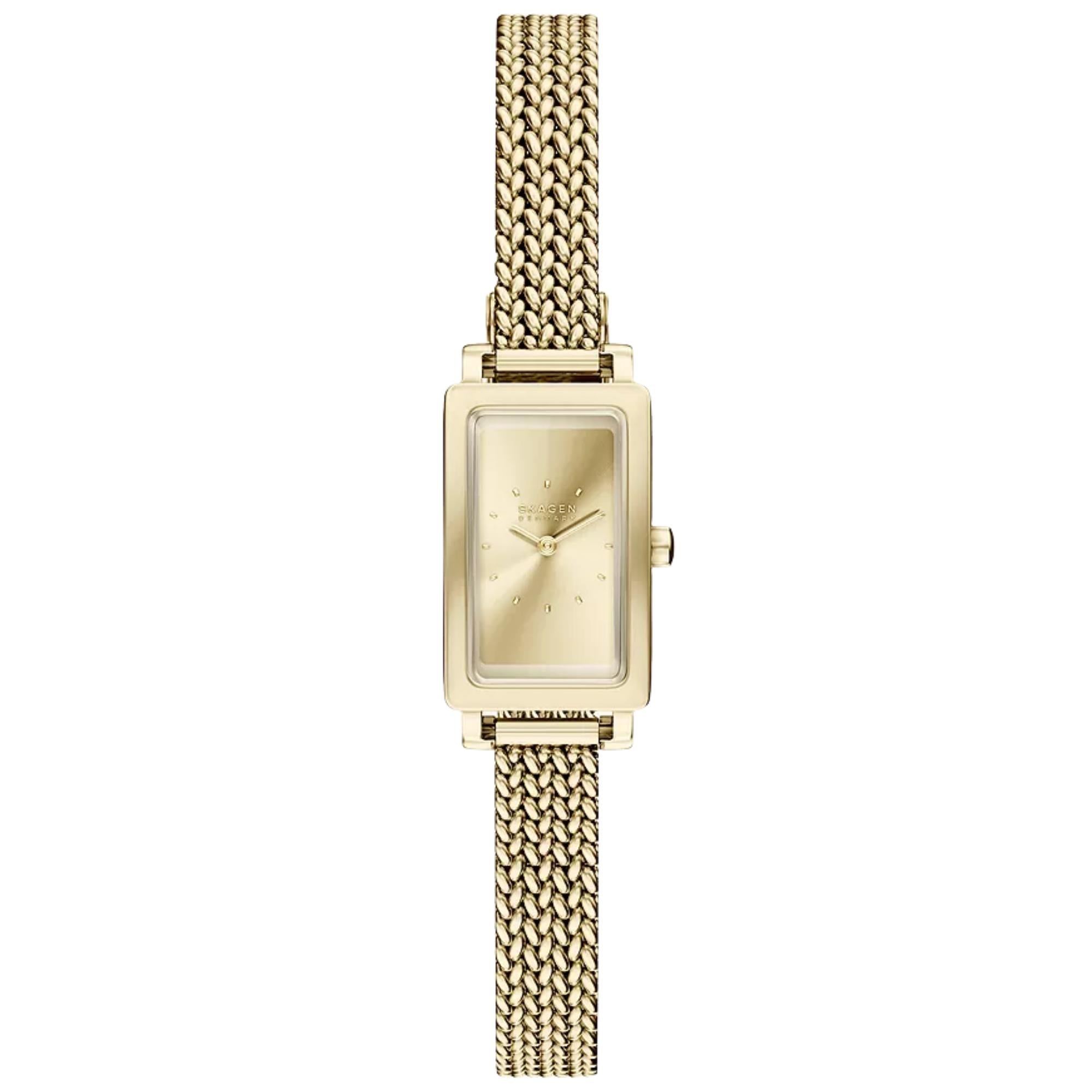 Skagen Hagen Micro Quarz Gold Zifferblatt Stahlarmband Damen Uhr SKW3178