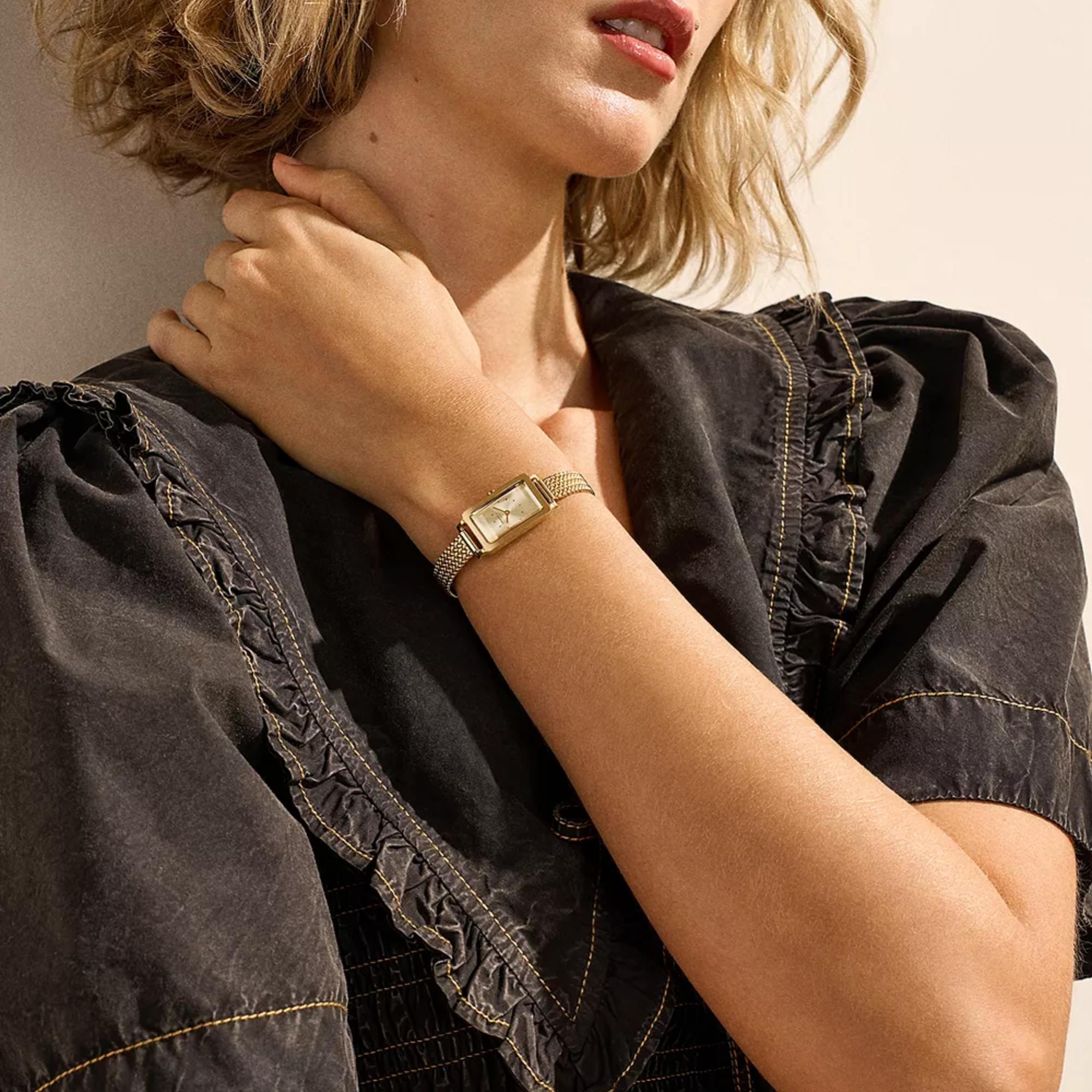 Skagen Hagen Micro Quarz Gold Zifferblatt Stahlarmband Damen Uhr SKW3178