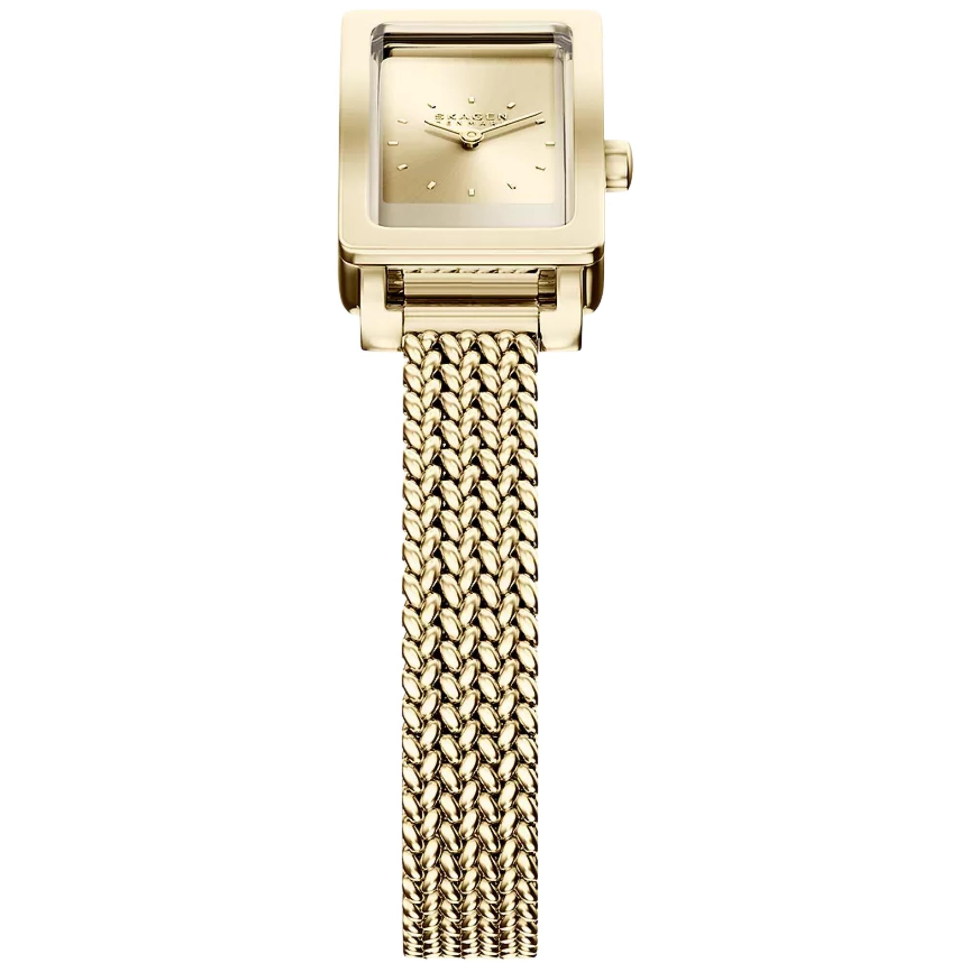 Skagen Hagen Micro Quarz Gold Zifferblatt Stahlarmband Damen Uhr SKW3178