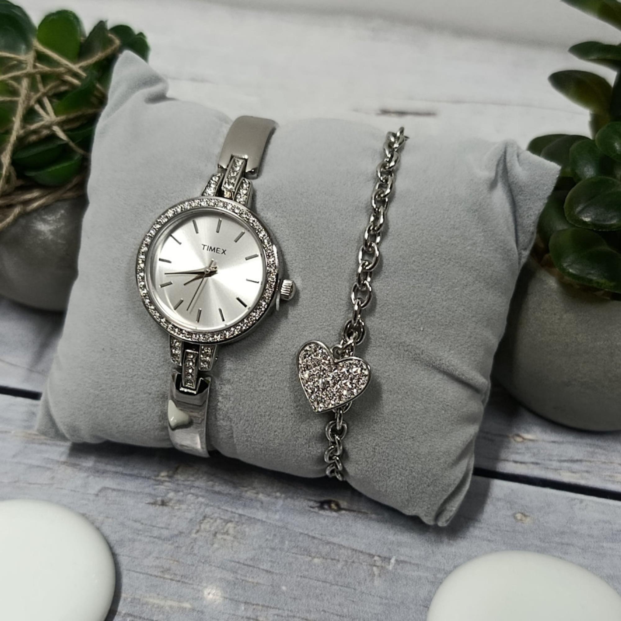Timex Trend 28mm Silver Dial Steel Ladies Quartz Set Watch TWG067700