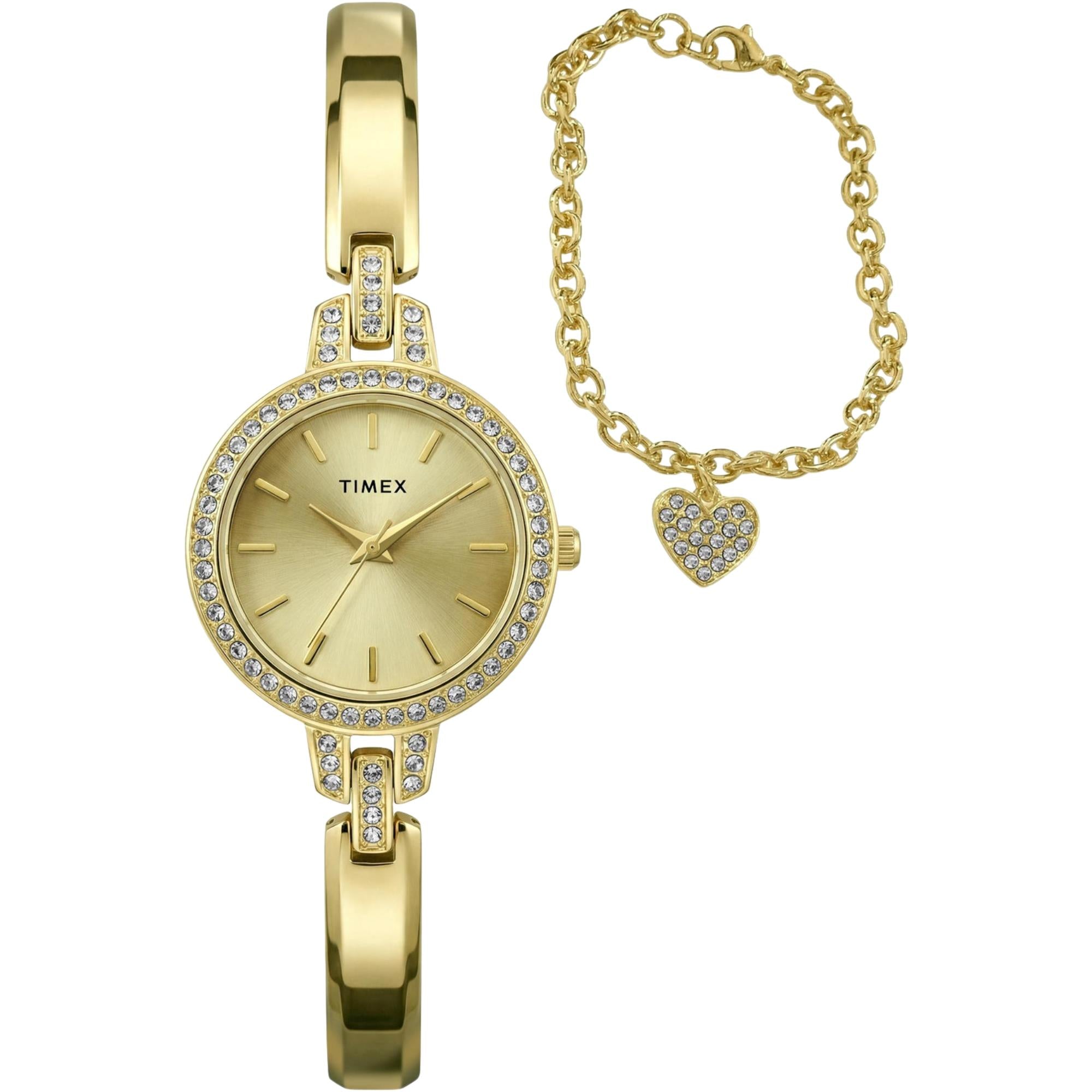 Timex Trend 28mm Gold Dial Steel Ladies Quartz Set Watch TWG067900
