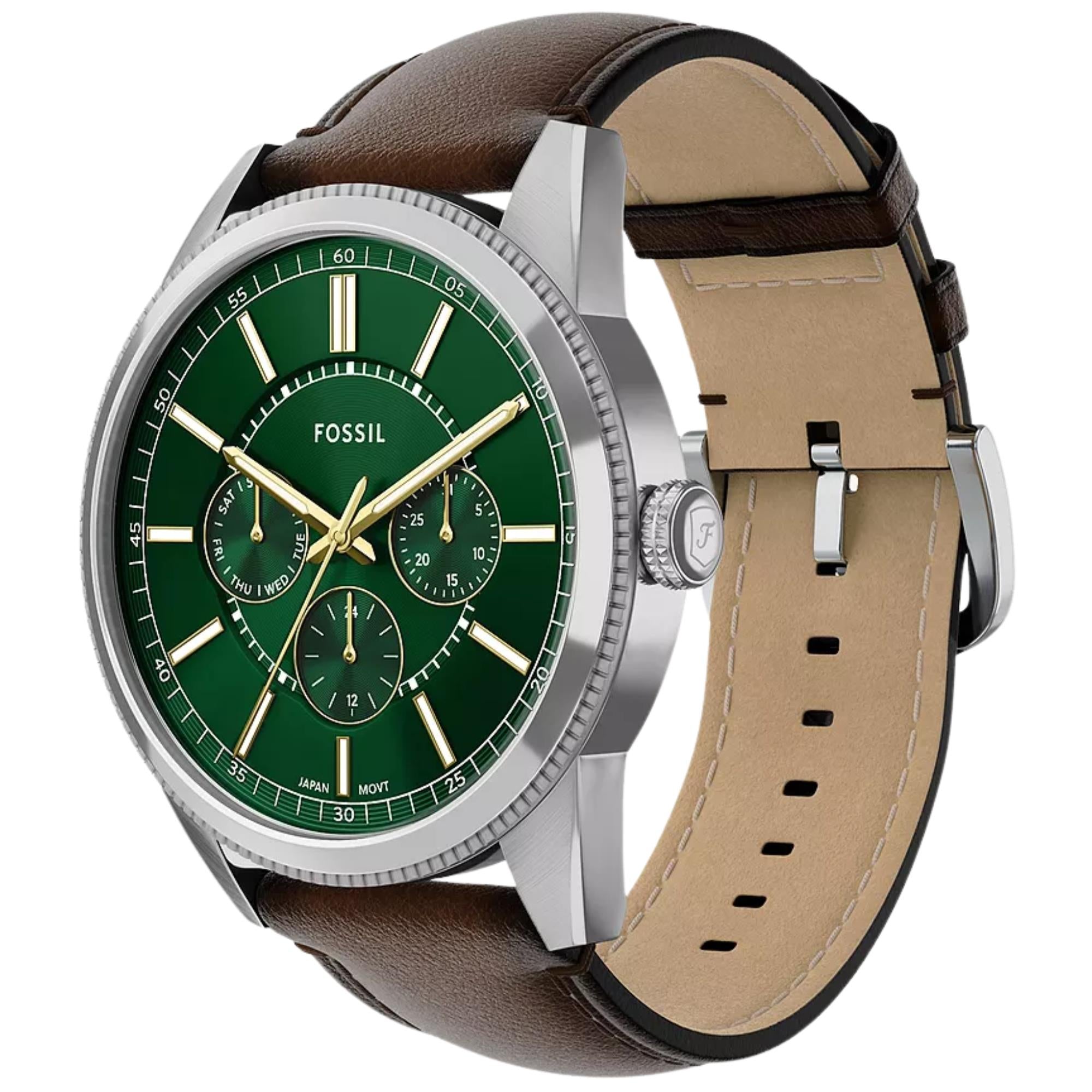 Fossil Pearson 42mm Chronograph Grünes Zifferblatt Leder Herren Quarz Uhr FS6137