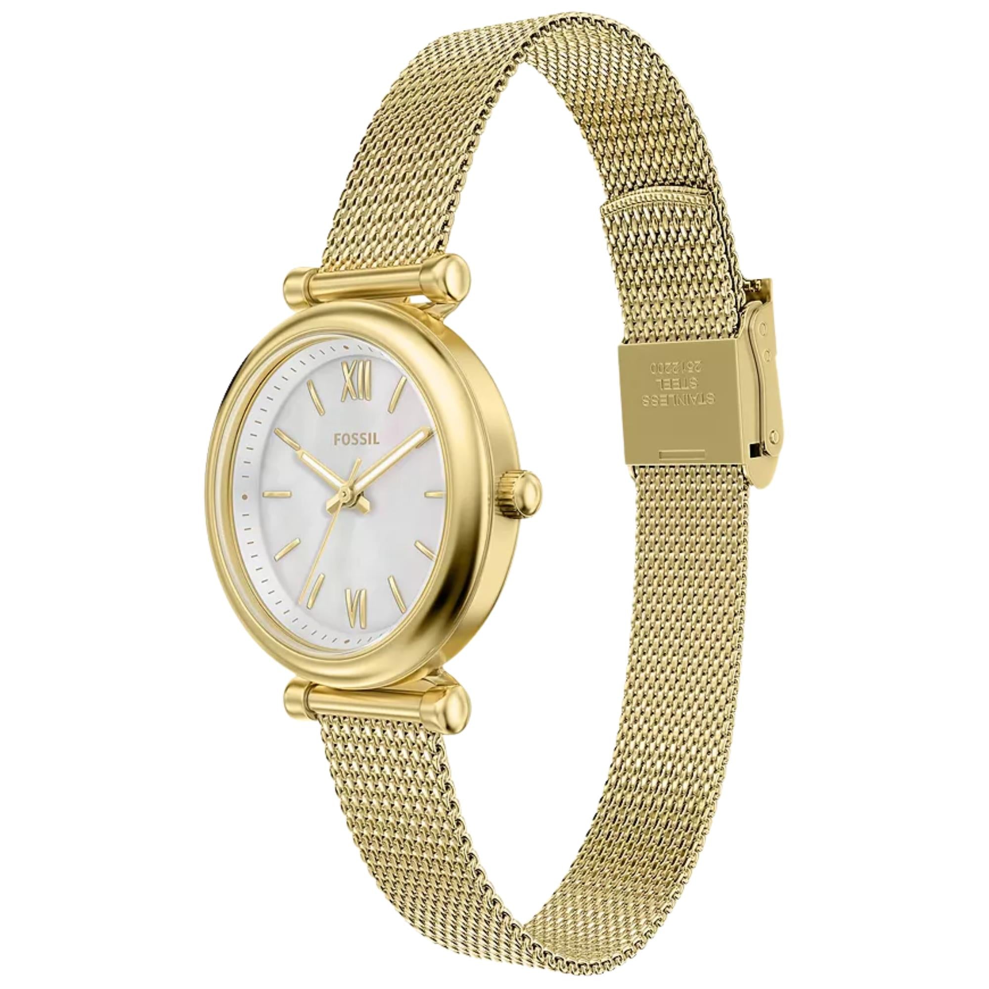 Fossil Carlie 28mm Mother of Pearl Dial Steel Ladies Quartz Watch ES5462