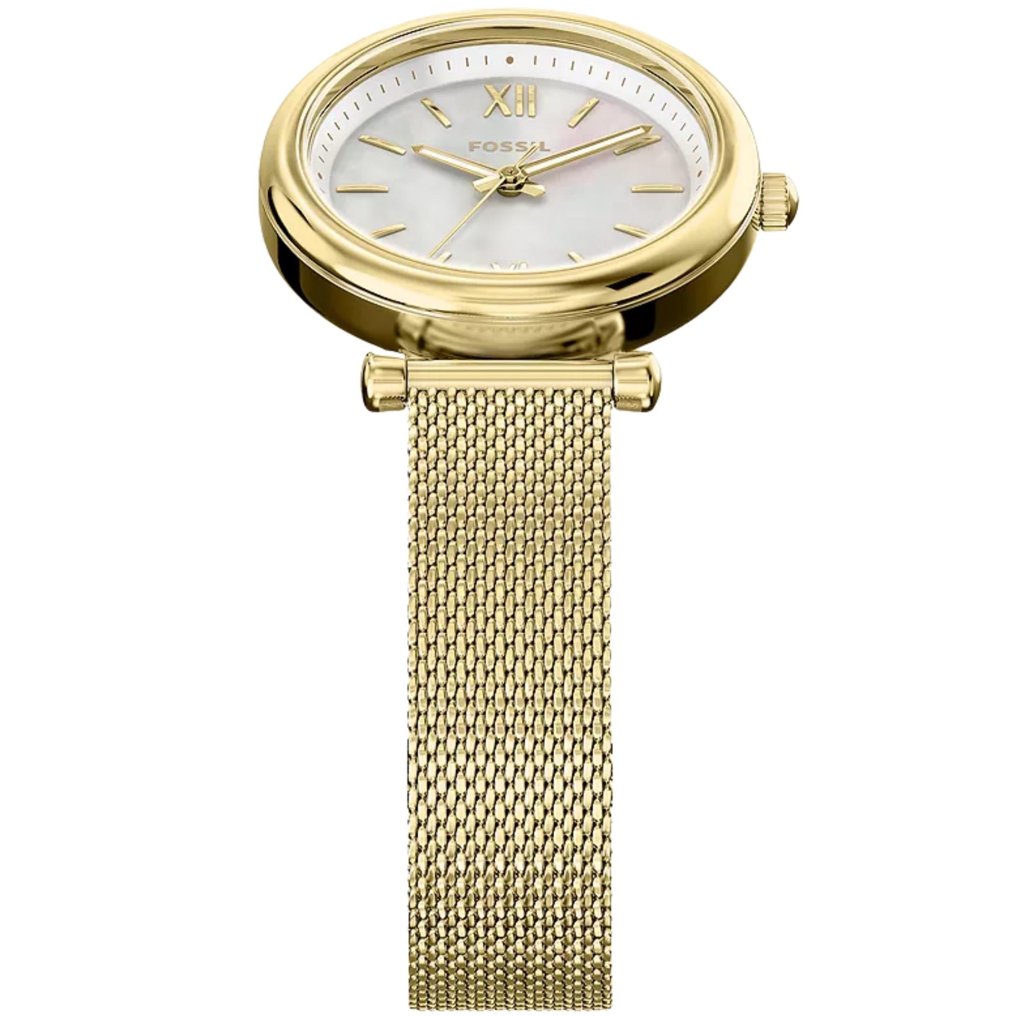 Fossil Carlie 28mm Mother of Pearl Dial Steel Ladies Quartz Watch ES5462