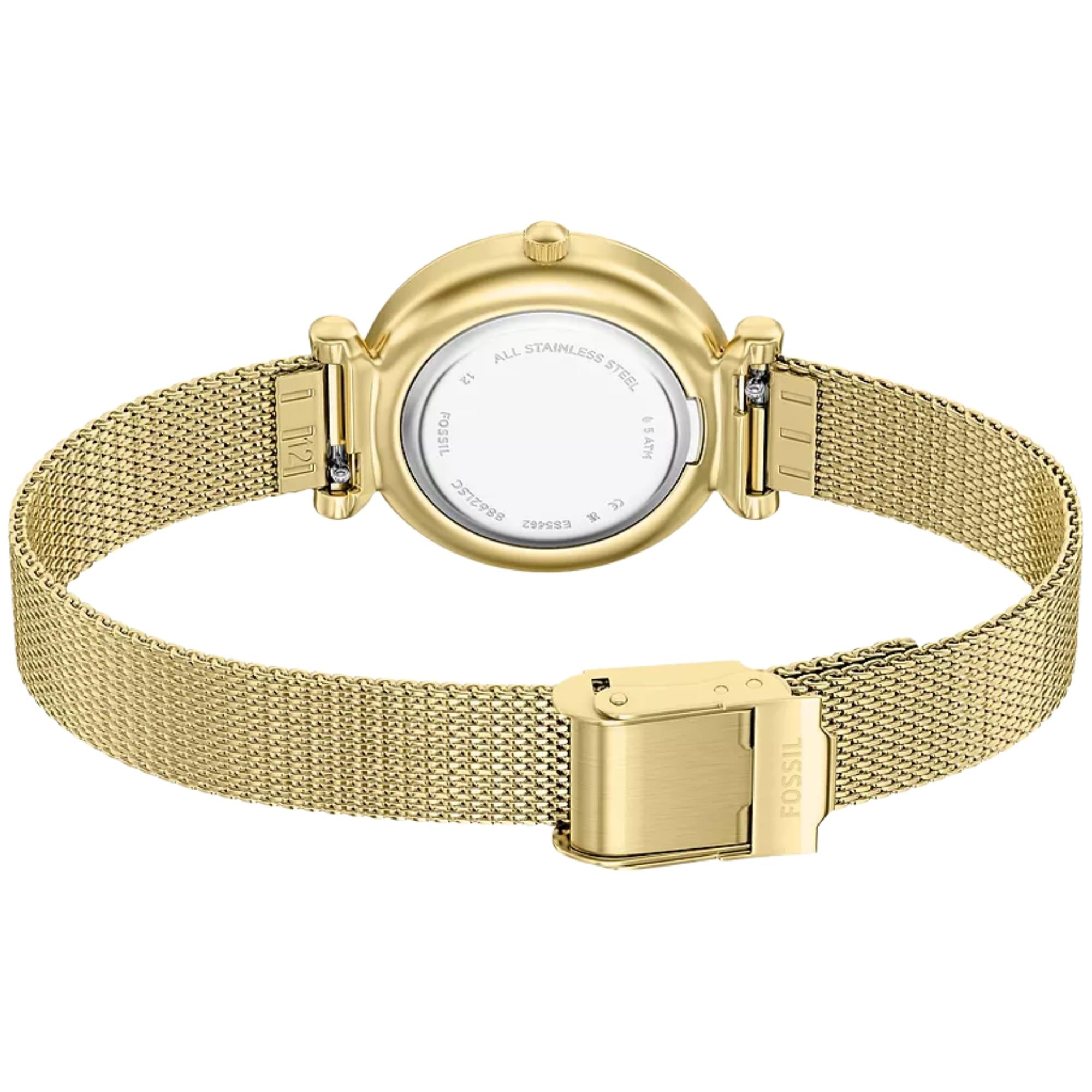 Fossil Carlie 28mm Mother of Pearl Dial Steel Ladies Quartz Watch ES5462