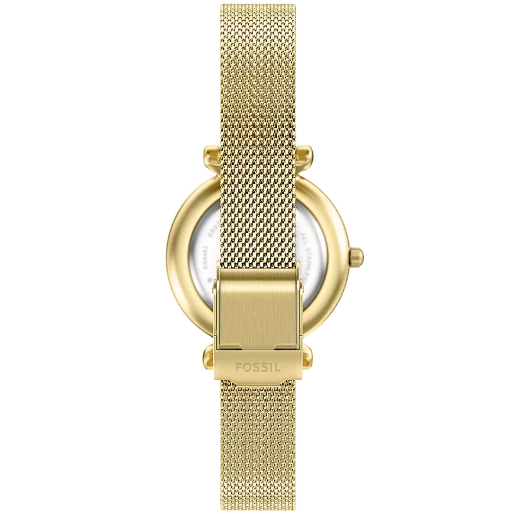 Fossil Carlie 28mm Mother of Pearl Dial Steel Ladies Quartz Watch ES5462