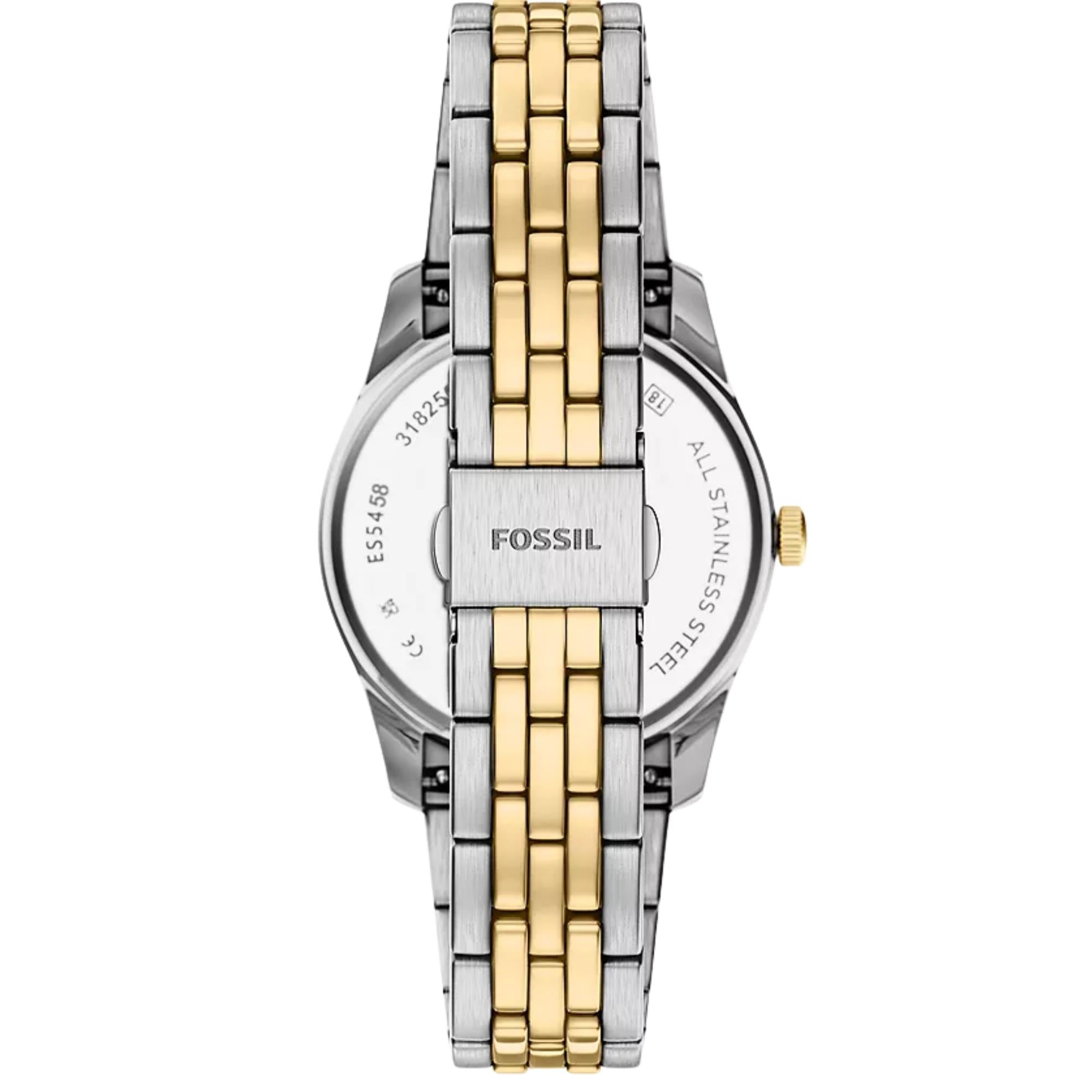 Fossil Scarlette 34mm Black Dial Steel Ladies Quartz Watch ES5458