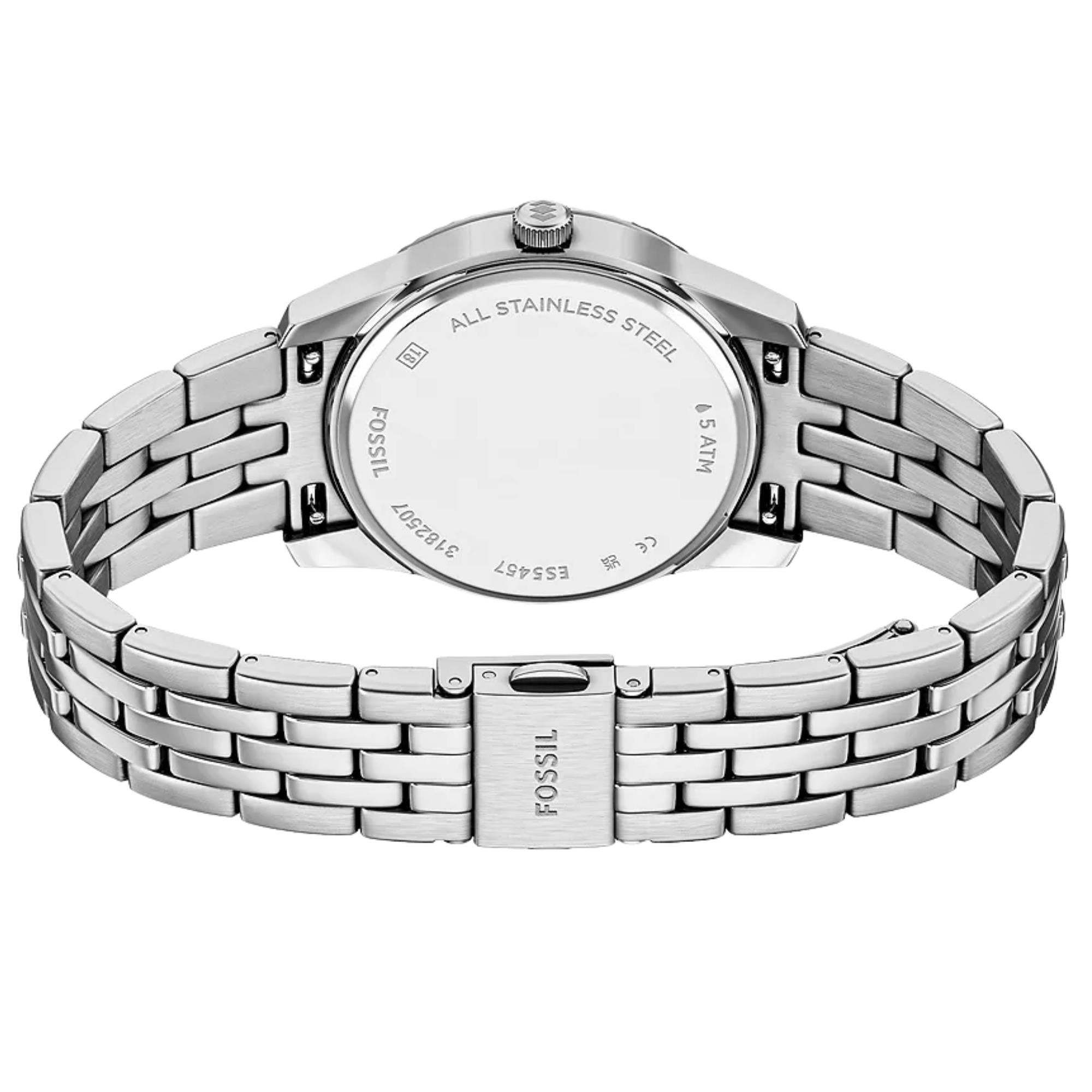 Fossil  Scarlette 34mm Blue Dial Steel Ladies Quartz Watch ES5457