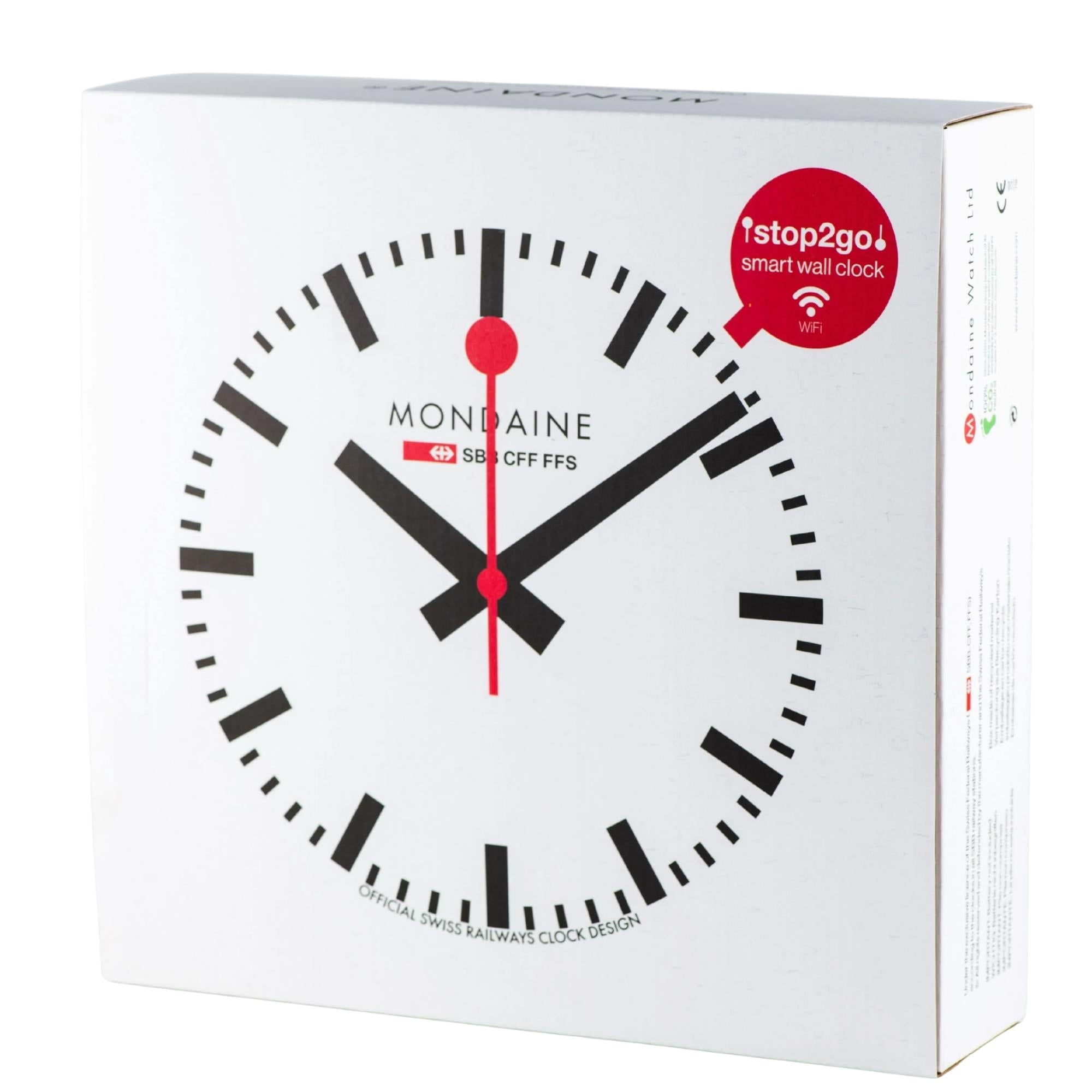 Mondaine Stop2Go 42mm Weißes Zifferblatt Wifi Wanduhr MSM.25S11.1