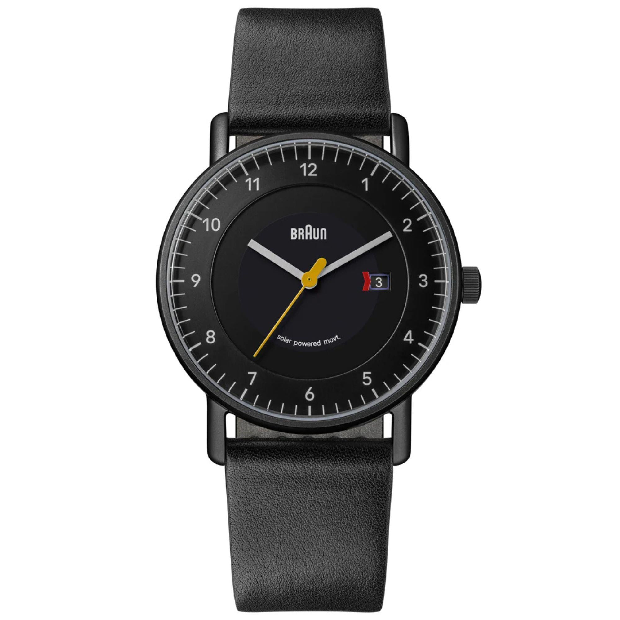 Braun Solarbetriebene Datumsanzeige Schwarzes Zifferblatt Lederarmband Herren Uhr BN0301BKBKG