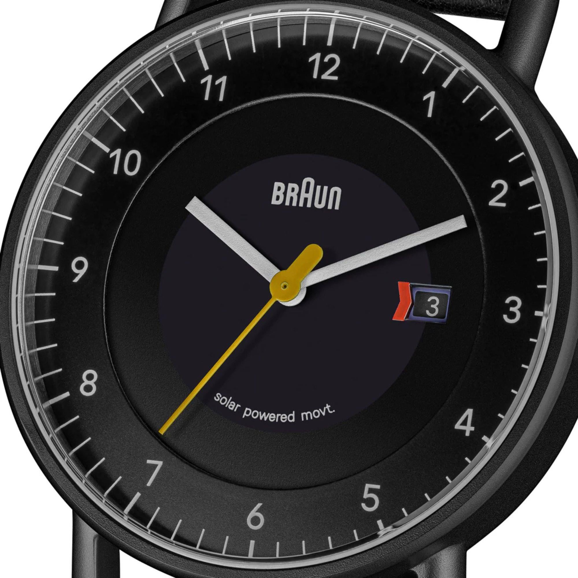 Braun Solarbetriebene Datumsanzeige Schwarzes Zifferblatt Lederarmband Herren Uhr BN0301BKBKG