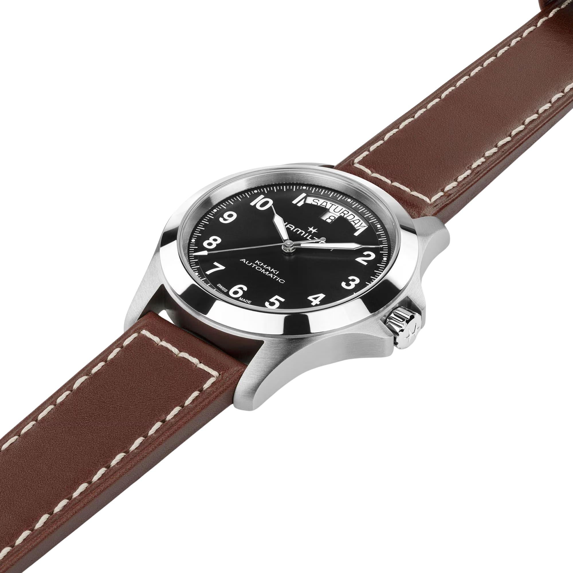 Hamilton Khaki Field H64475531 40mm stainless steel case with crown guard side profile