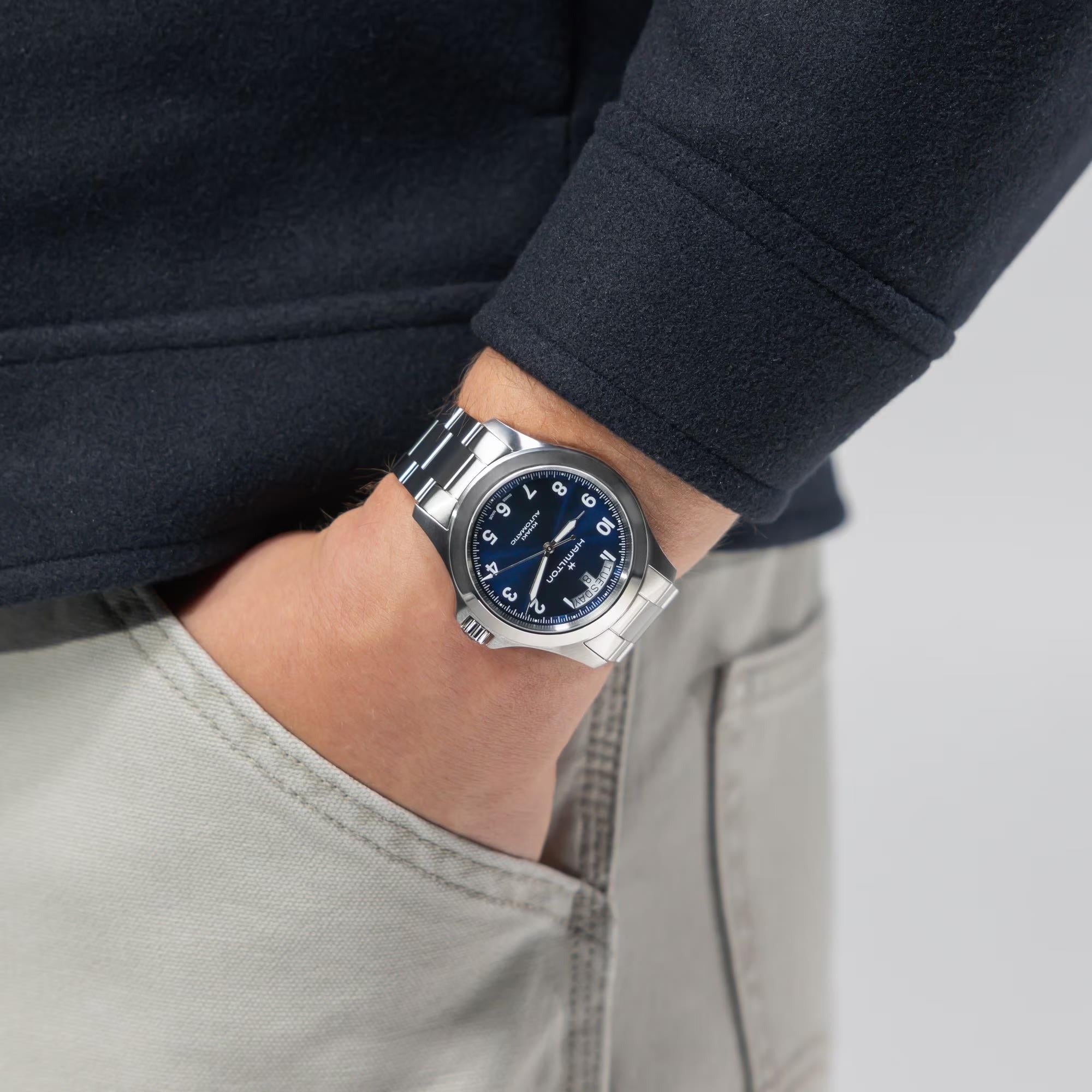 Hamilton Khaki Field King 40mm Blauer Stahl Herren Automatik Uhr H64475140