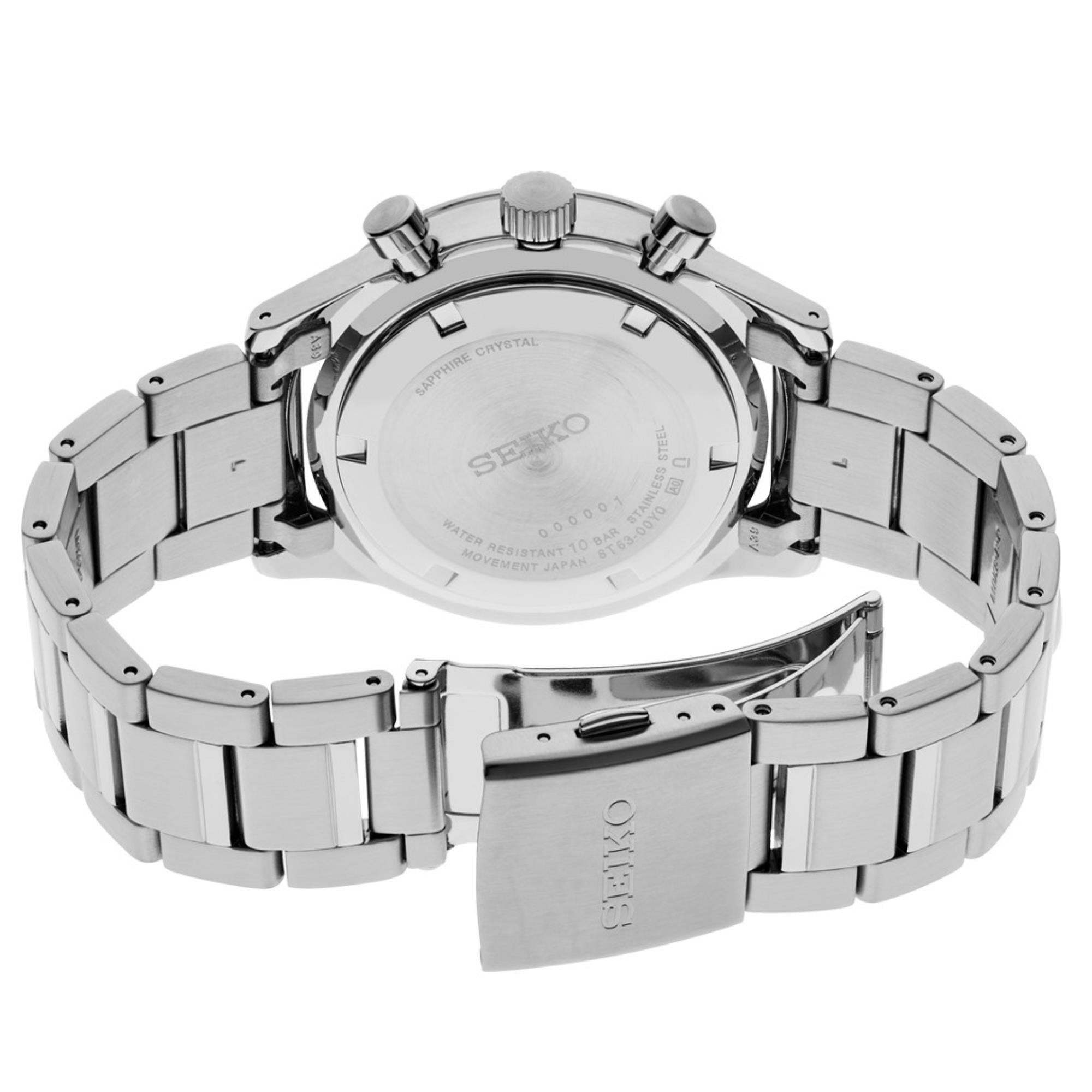 Seiko SSB413P1 stainless steel bracelet and three-fold clasp detail