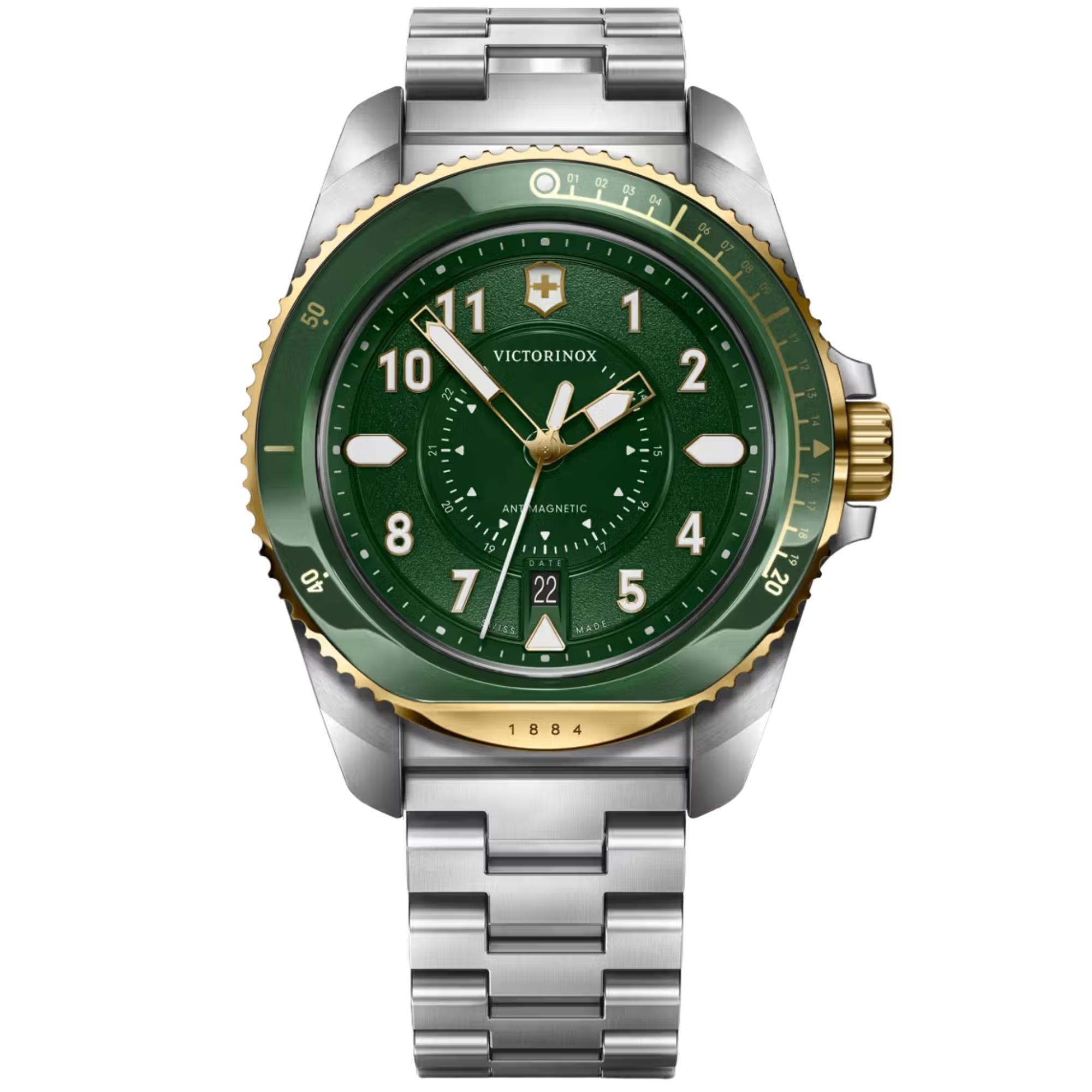 Victorinox Journey 1884 green sunray dial steel quartz watch 242012 front view