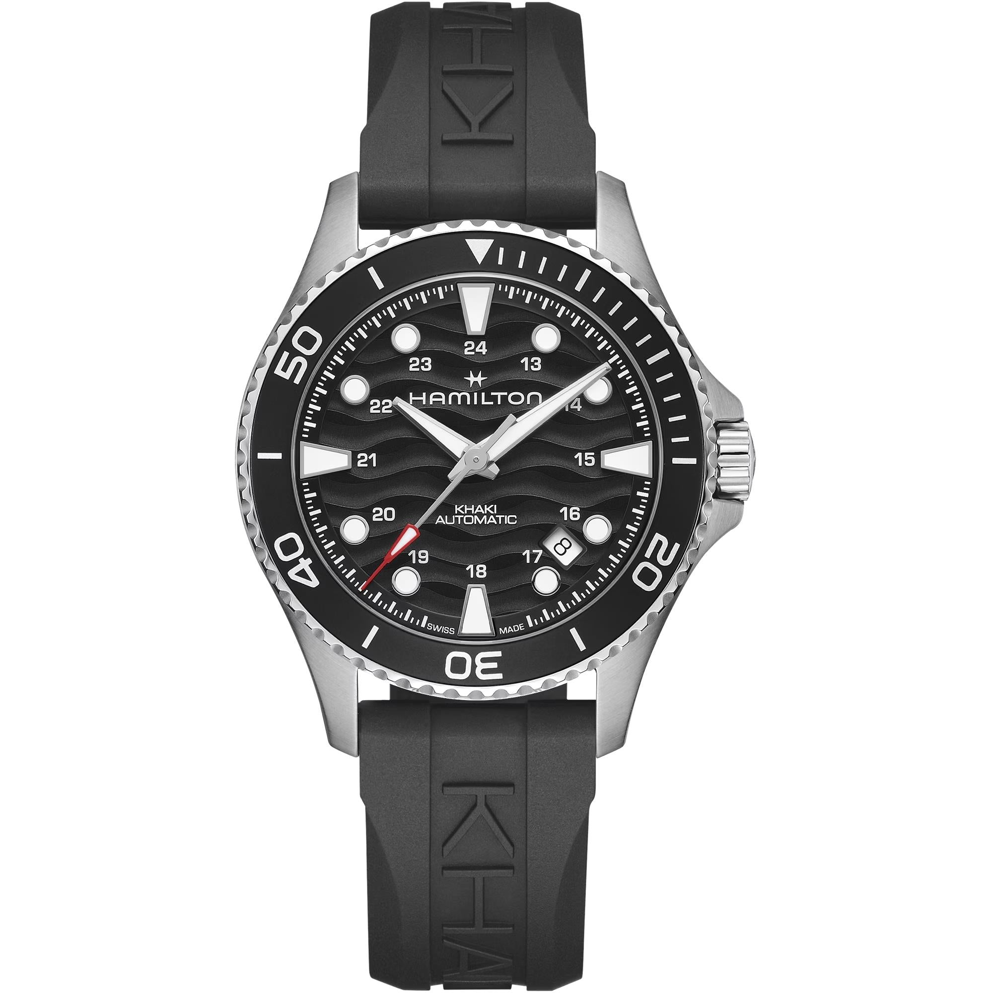 Hamilton Khaki Navy Scuba 40 mm Schwarzes Zifferblatt Gummi Herren Automatik Uhr H82415330