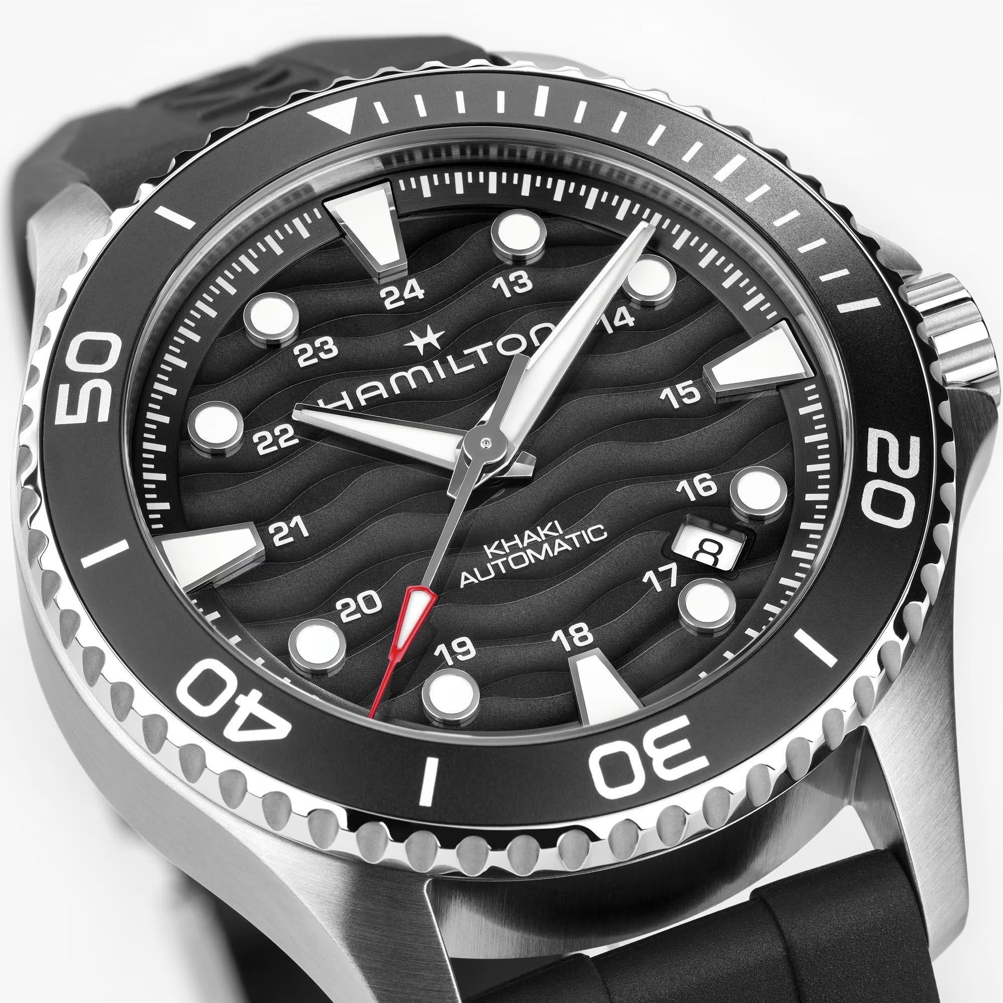 Hamilton Khaki Navy Scuba 40 mm Schwarzes Zifferblatt Gummi Herren Automatik Uhr H82415330
