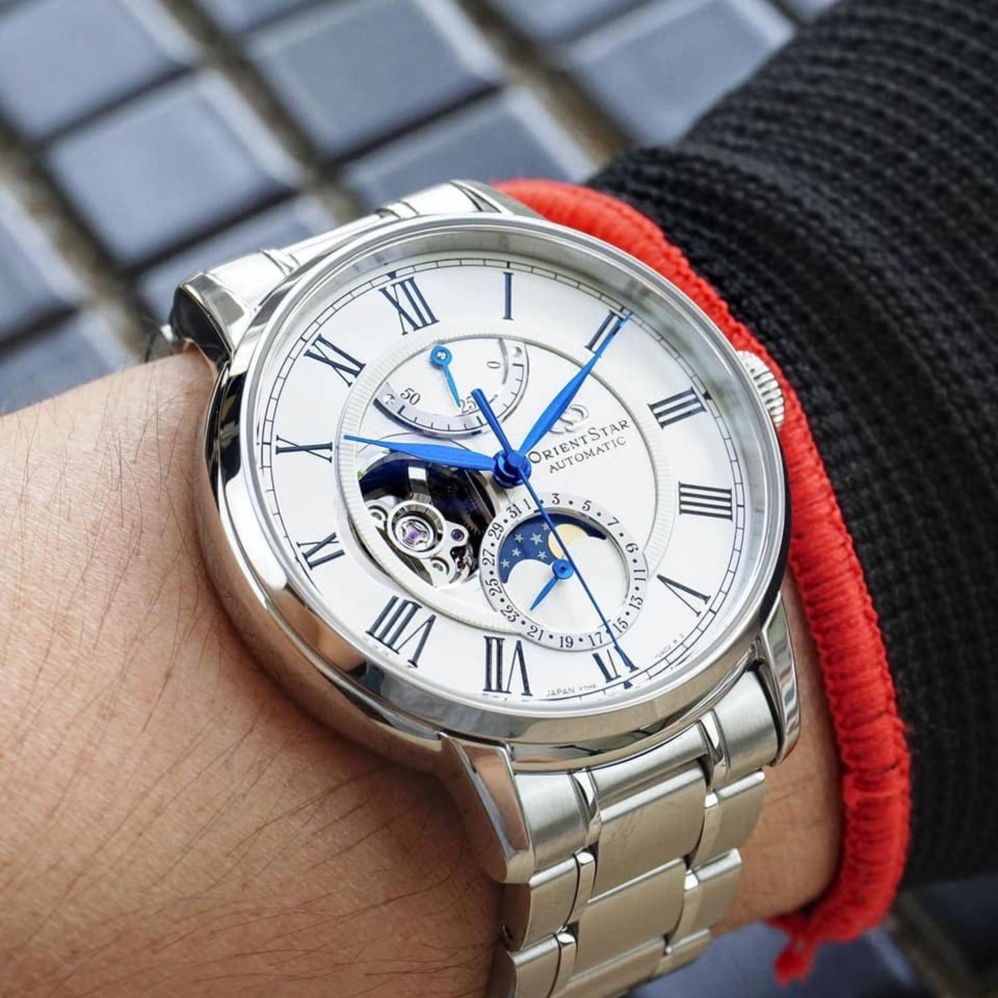 Orient Star Moon Phase 41mm Semi Skeleton White Dial Steel Mens Automatic Watch RE-AY0102S00B