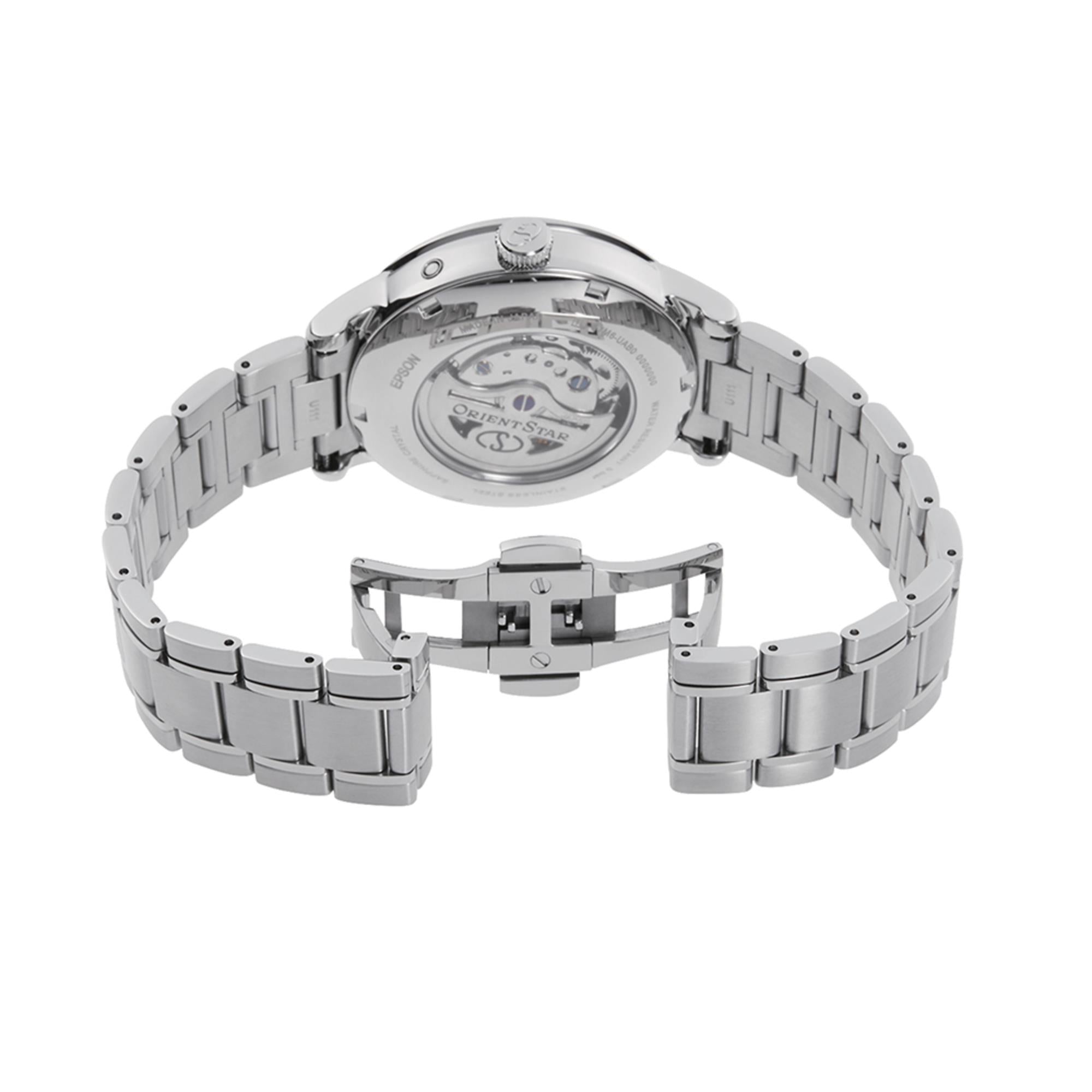 Orient Star Moon Phase 41mm Semi Skeleton White Dial Steel Mens Automatic Watch RE-AY0102S00B