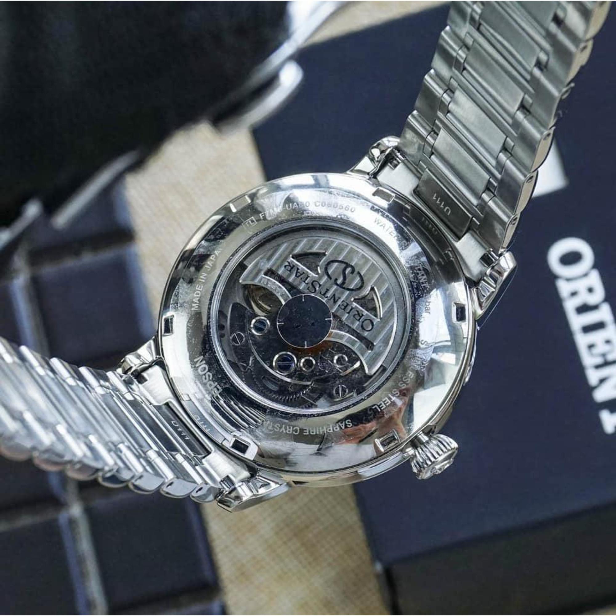 Orient Star Moon Phase 41mm Semi Skeleton White Dial Steel Mens Automatic Watch RE-AY0102S00B