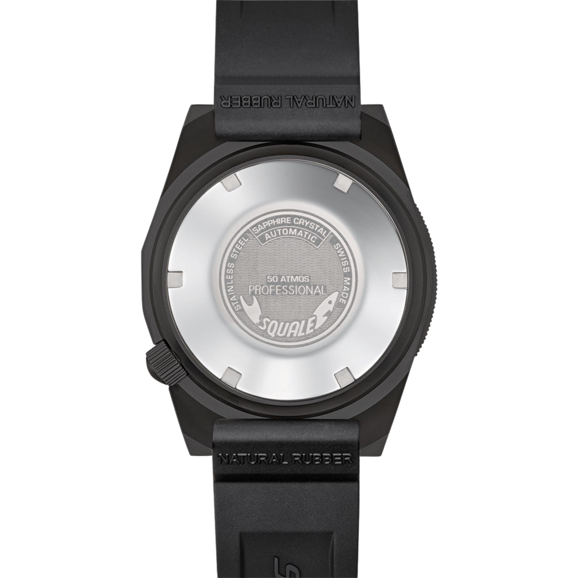 Squale 1521 DLC 42mm Schwarzes Zifferblatt Gummi Herren Automatik Uhr 1521DLCBK.VO