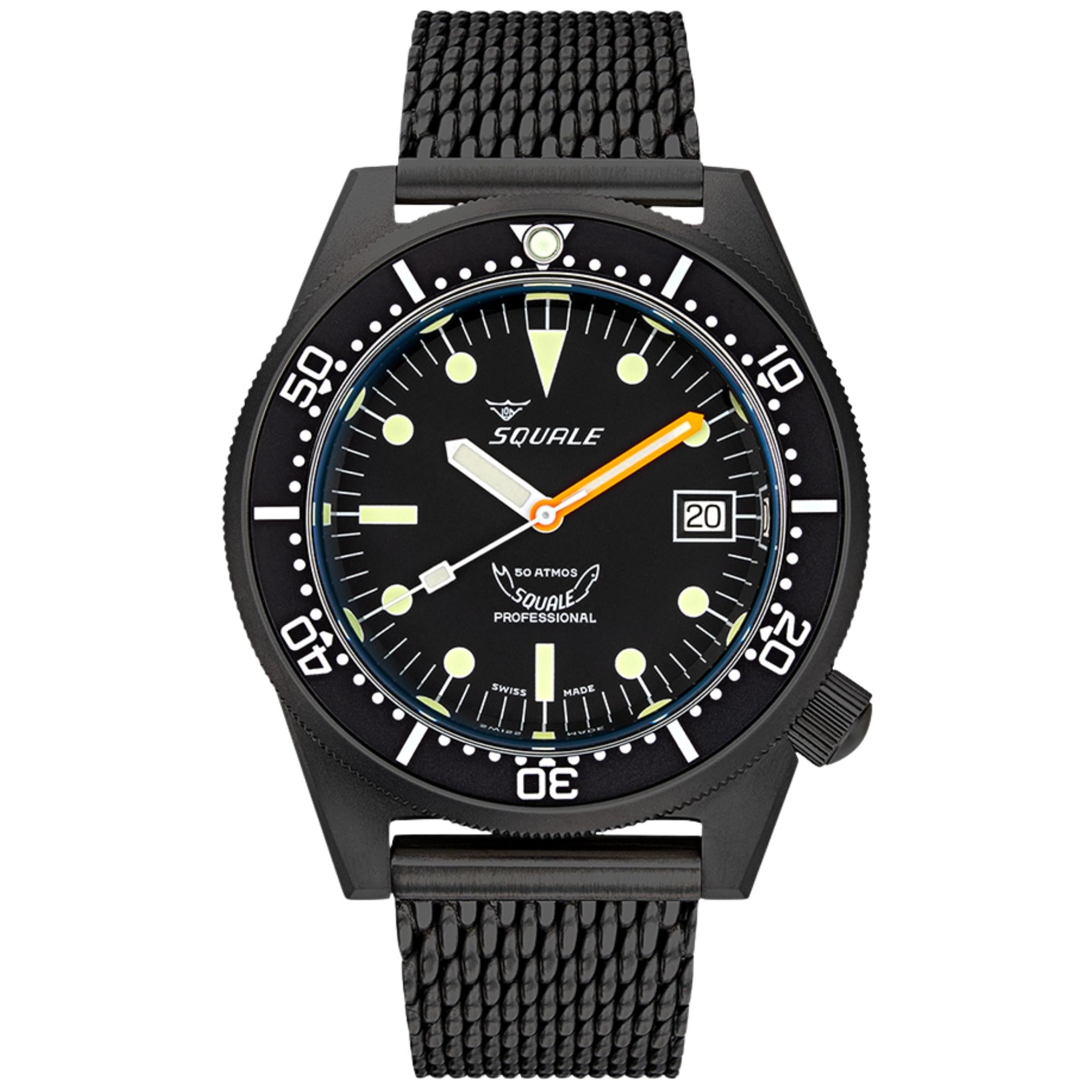 Squale 1521 DLC 42mm Schwarzes Zifferblatt Stahl Herren Automatik Uhr 1521DLCBK.MEPVD20