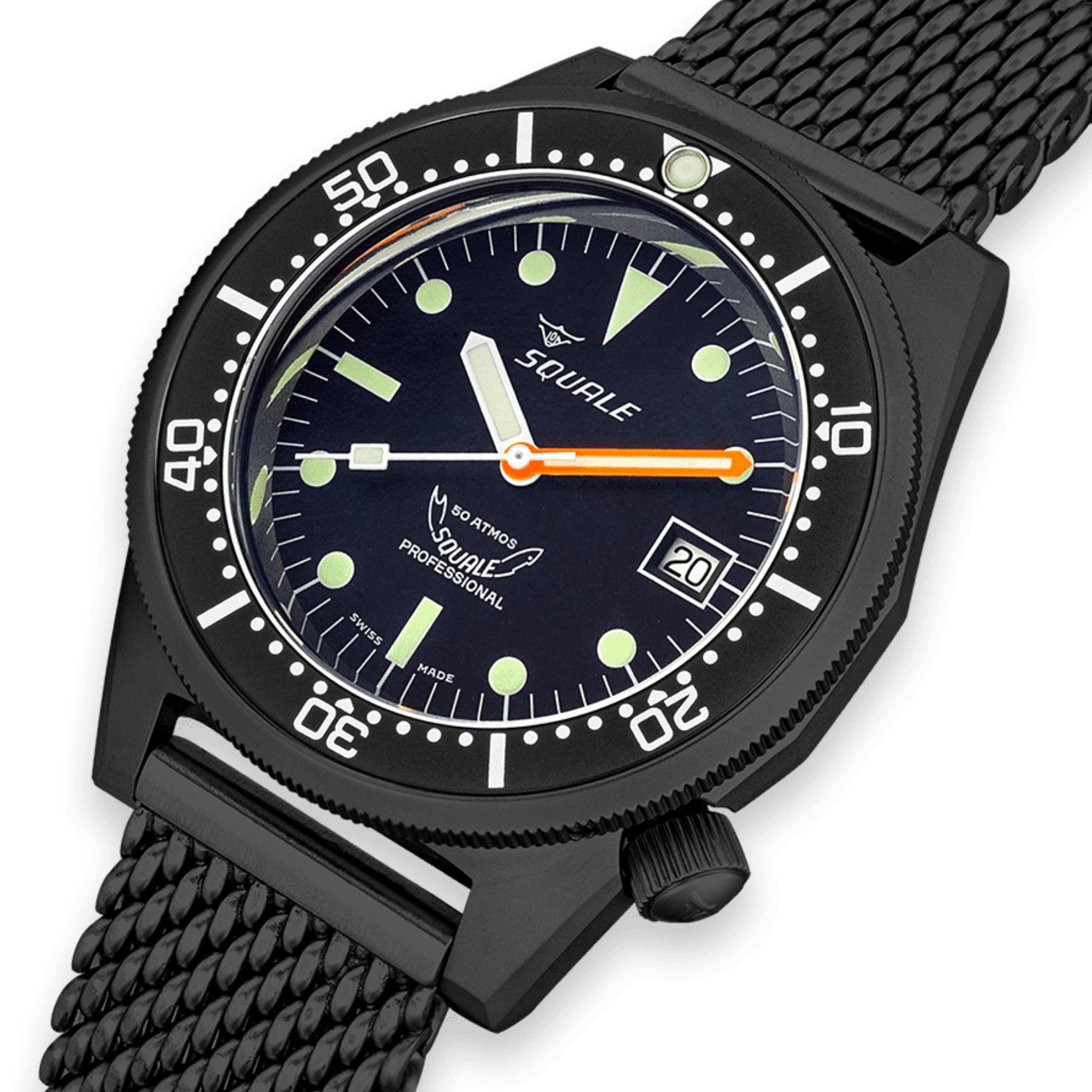 Squale 1521 DLC 42mm Black Dial Steel Mens Automatic Watch 1521DLCBK.MEPVD20