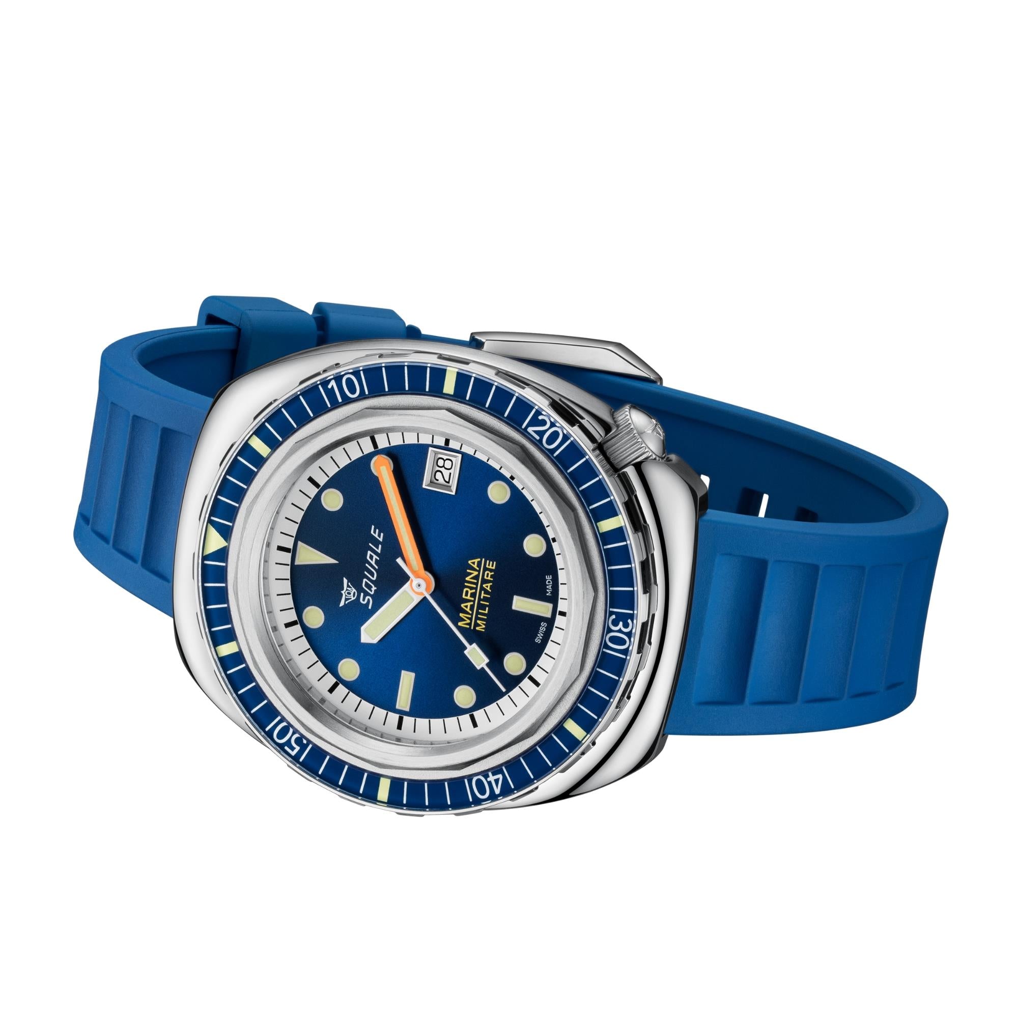 Squale 2001 Marina Militare 41.5mm Limited Edition Navy Blue Dial Rubber and Steel Mens Automatic Watch 2001MARINA.RBL