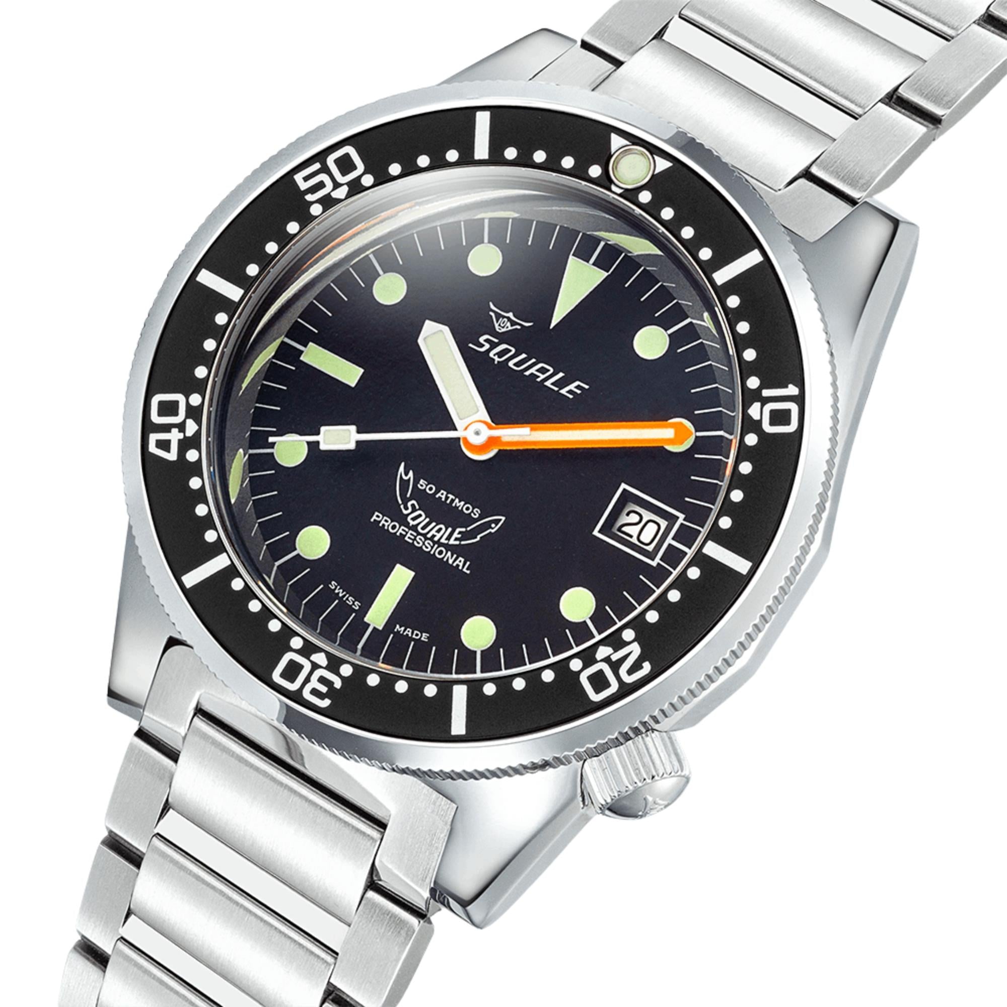Squale 1521 Classic 42mm Schwarzes Zifferblatt Stahl Herren Automatik Uhr 1521CL.SQ20B